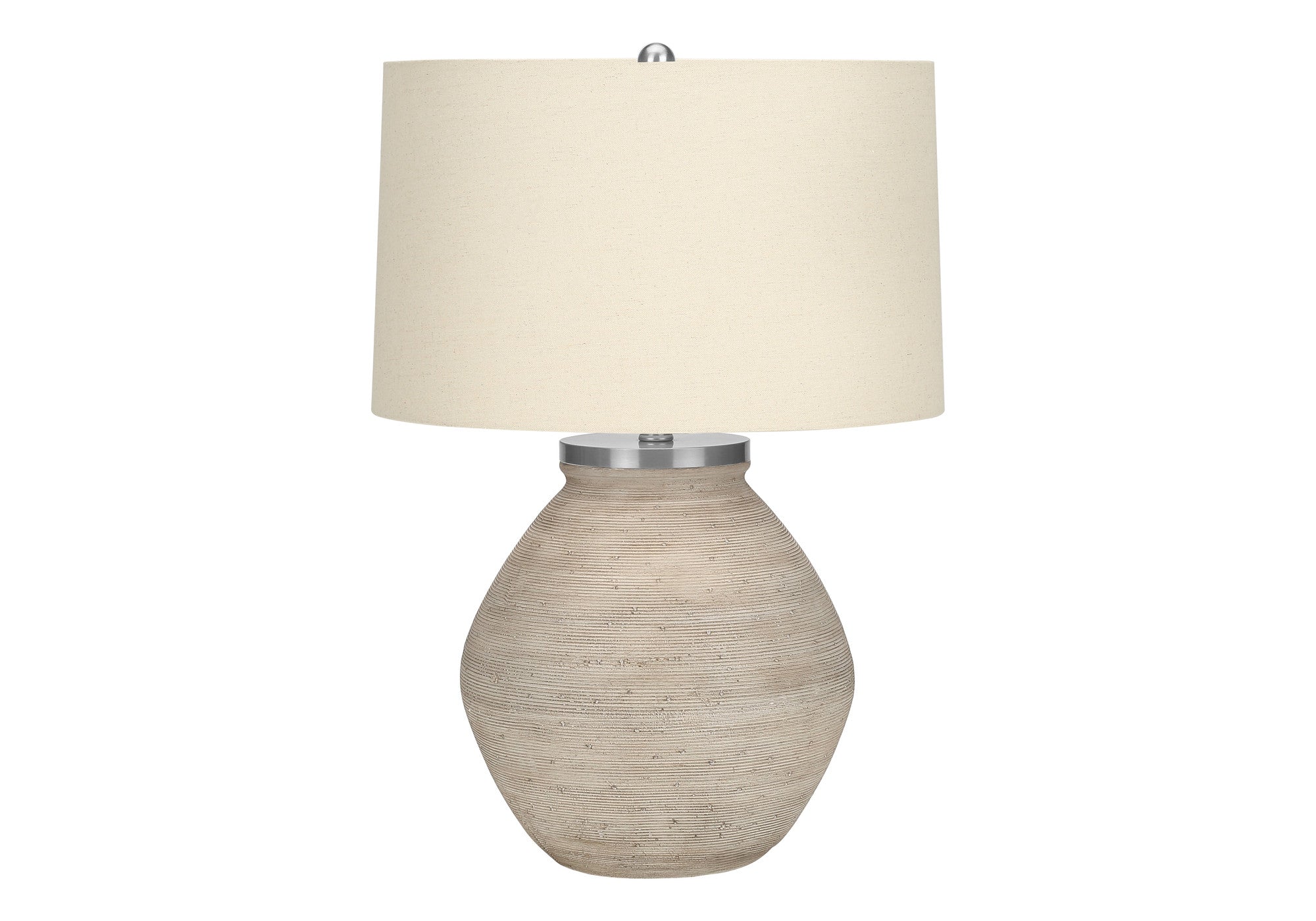 25" Cream Concrete Round Table Lamp With Beige Drum Shade