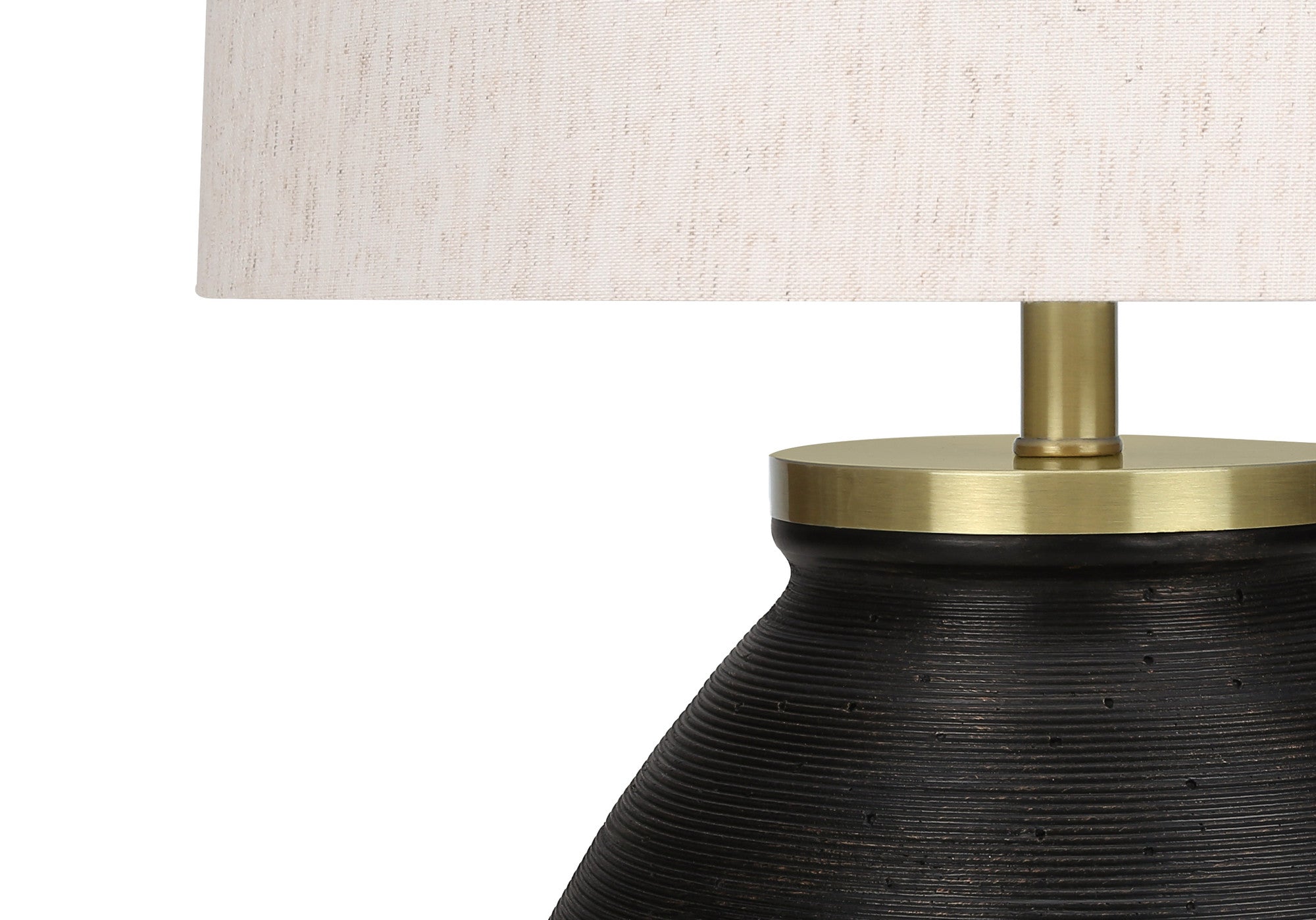 25" Black and Gold Concrete Round Table Lamp With Ivory Drum Shade