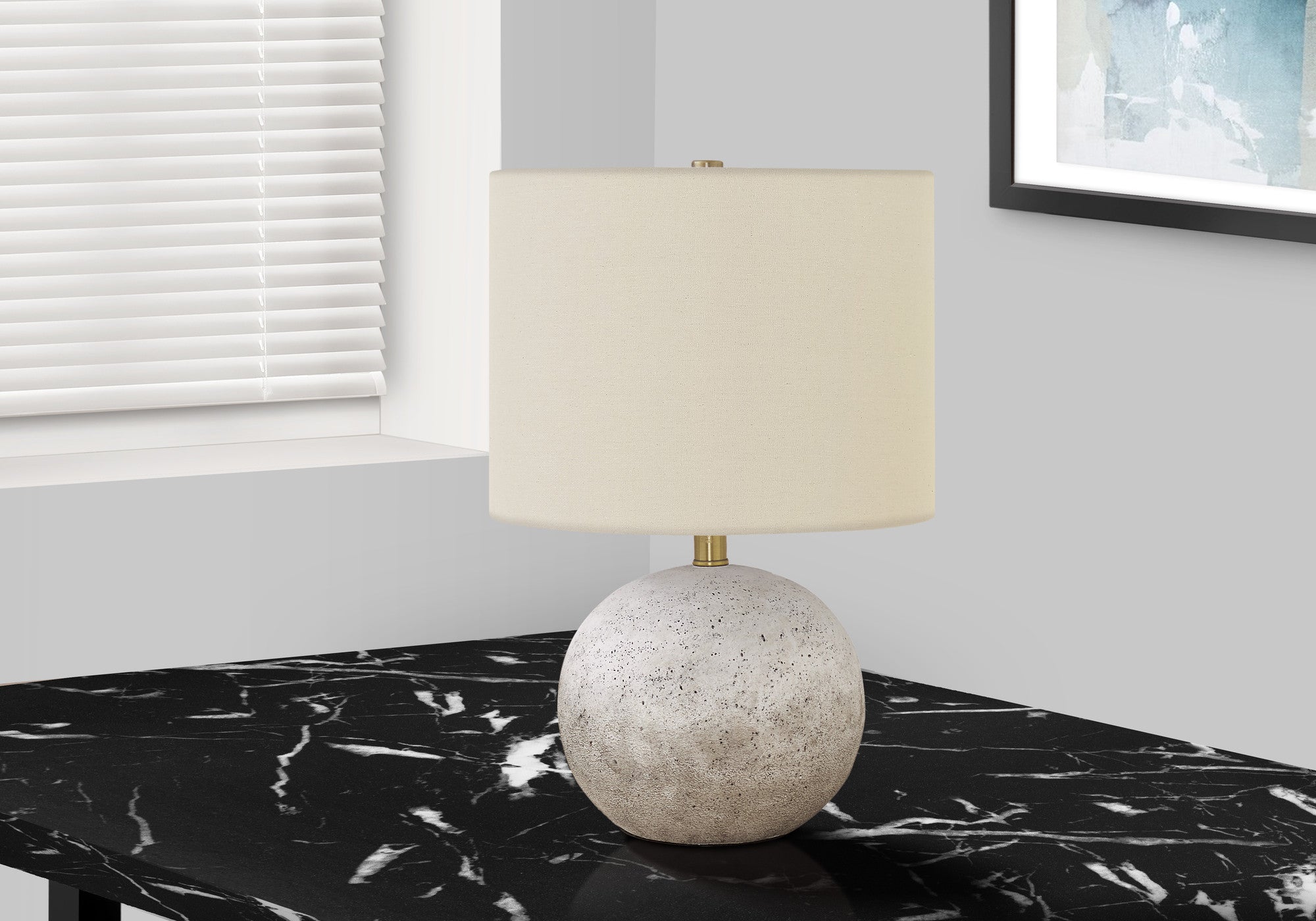 20" Gray Concrete Round Table Lamp With Ivory Drum Shade