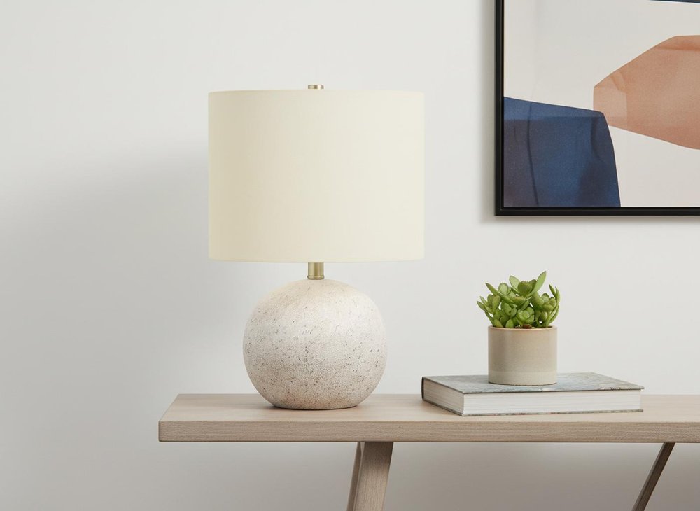 20" Gray Concrete Round Table Lamp With Ivory Drum Shade