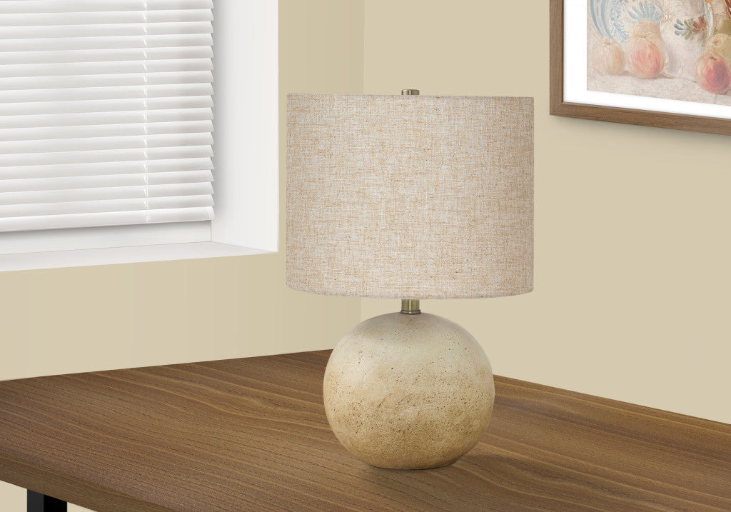 20" Beige Concrete Round Table Lamp With Beige Drum Shade