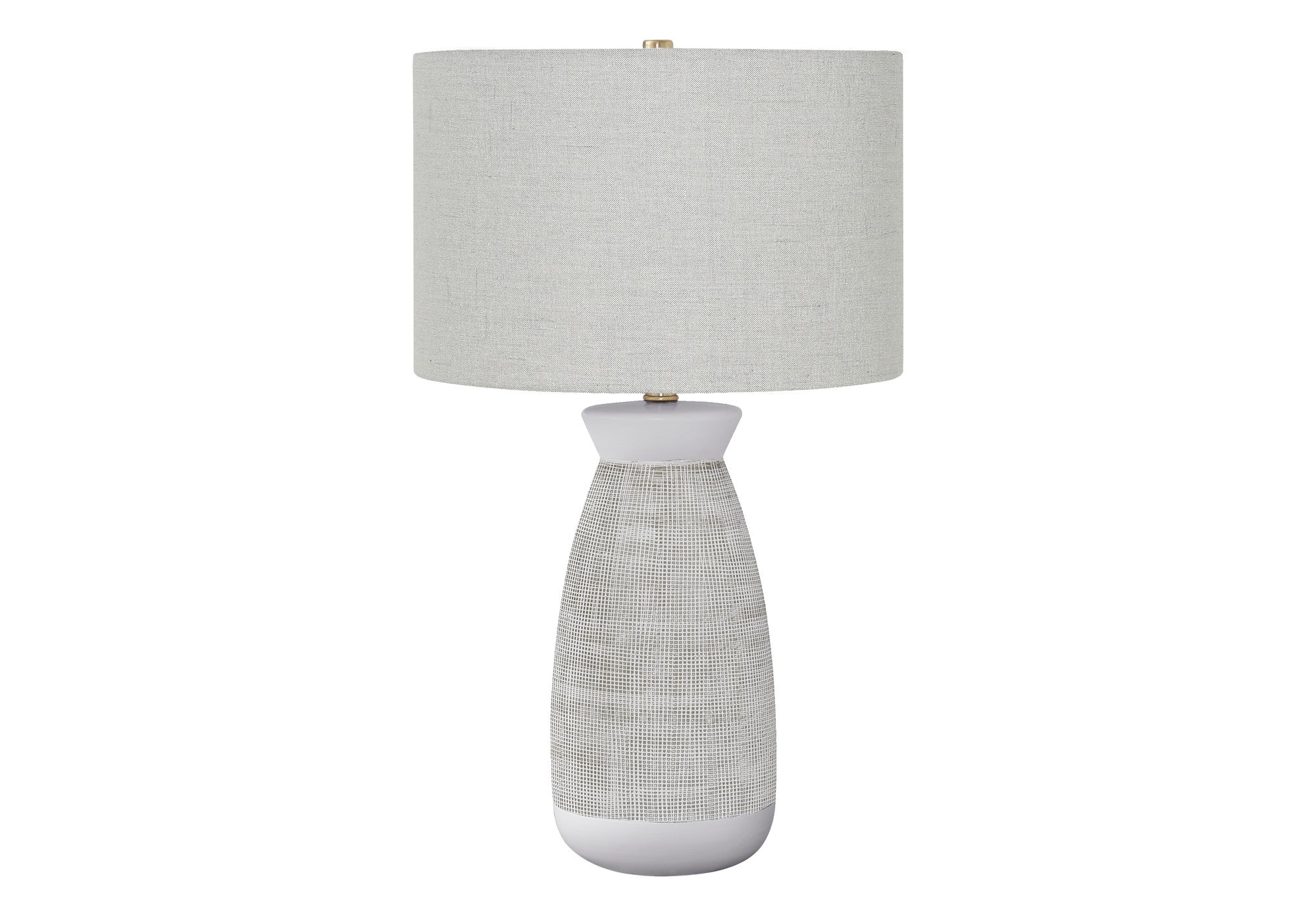 27" Gray and White Ceramic Round Table Lamp With Gray Drum Shade