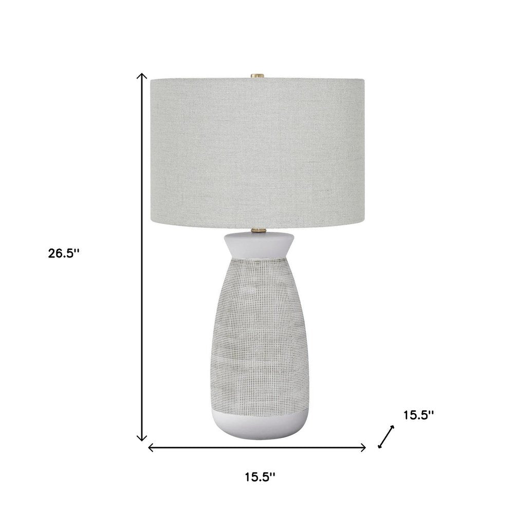 27" Gray and White Ceramic Round Table Lamp With Gray Drum Shade