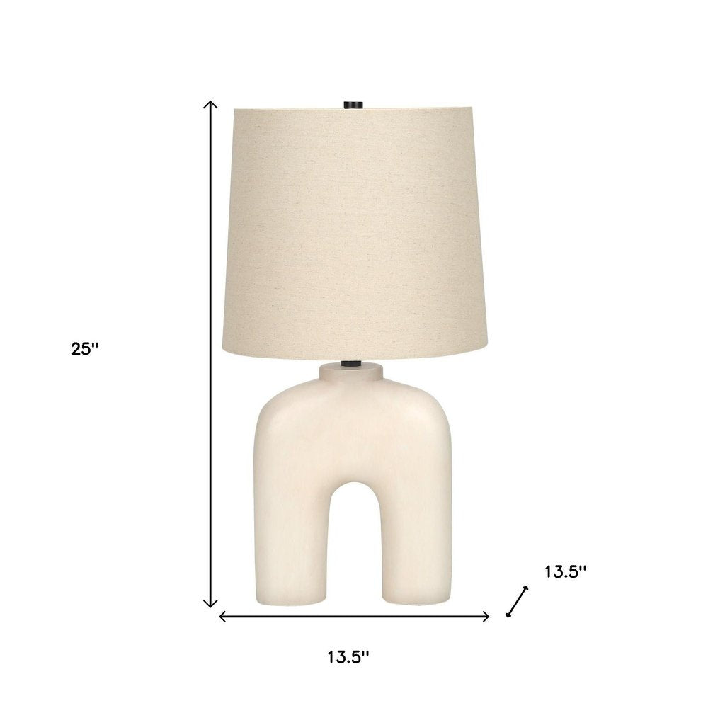 25" Cream Geometric Table Lamp With Beige Empire Shade
