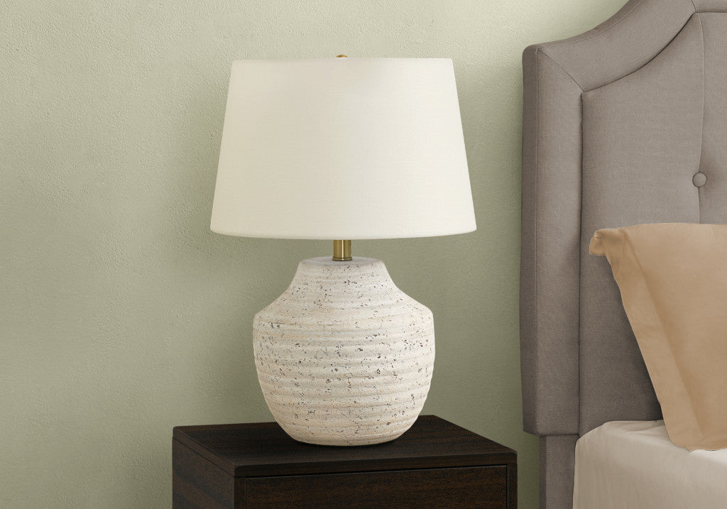 20" Cream Concrete Urn Table Lamp With Cream Empire Shade