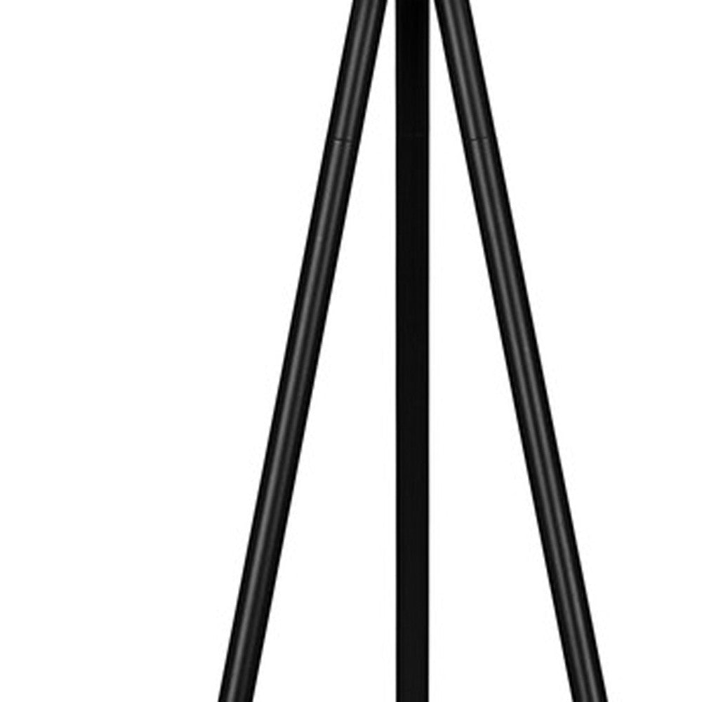 63" Black LED Light Changing Floor Lamp With Cream Fabric Drum Shade