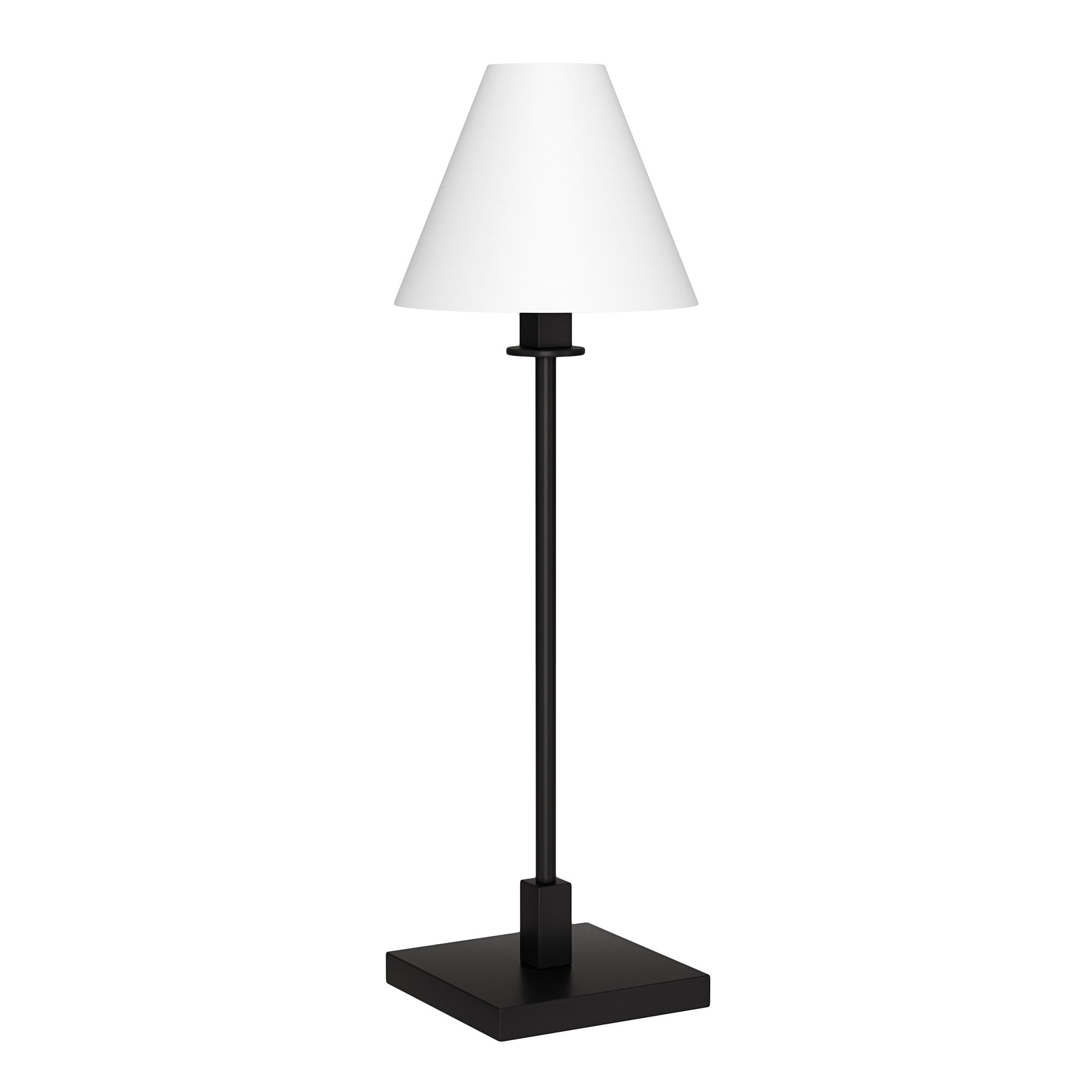 28" Black Metal Candlestick Table Lamp With White Cone Shade
