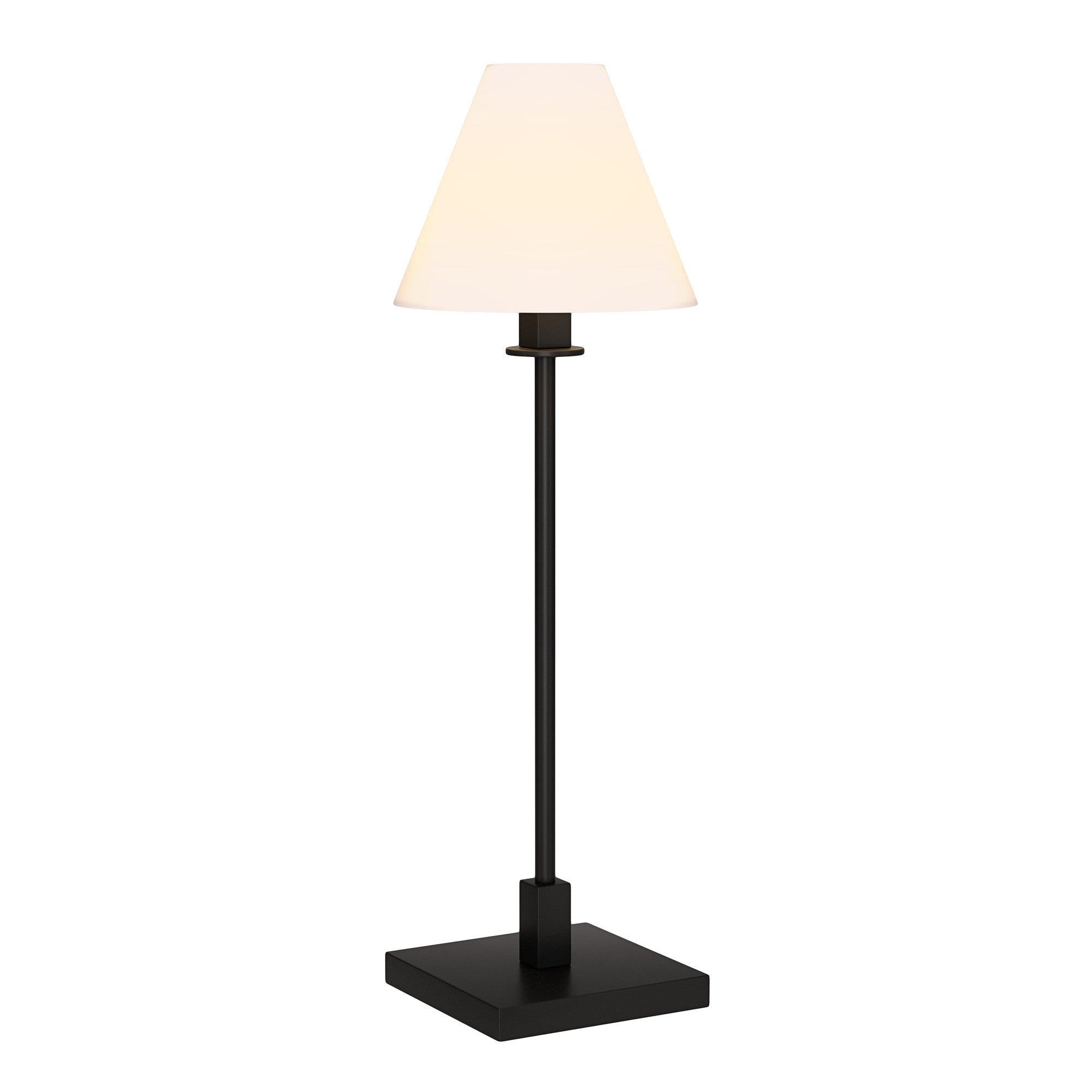 28" Black Metal Candlestick Table Lamp With White Cone Shade