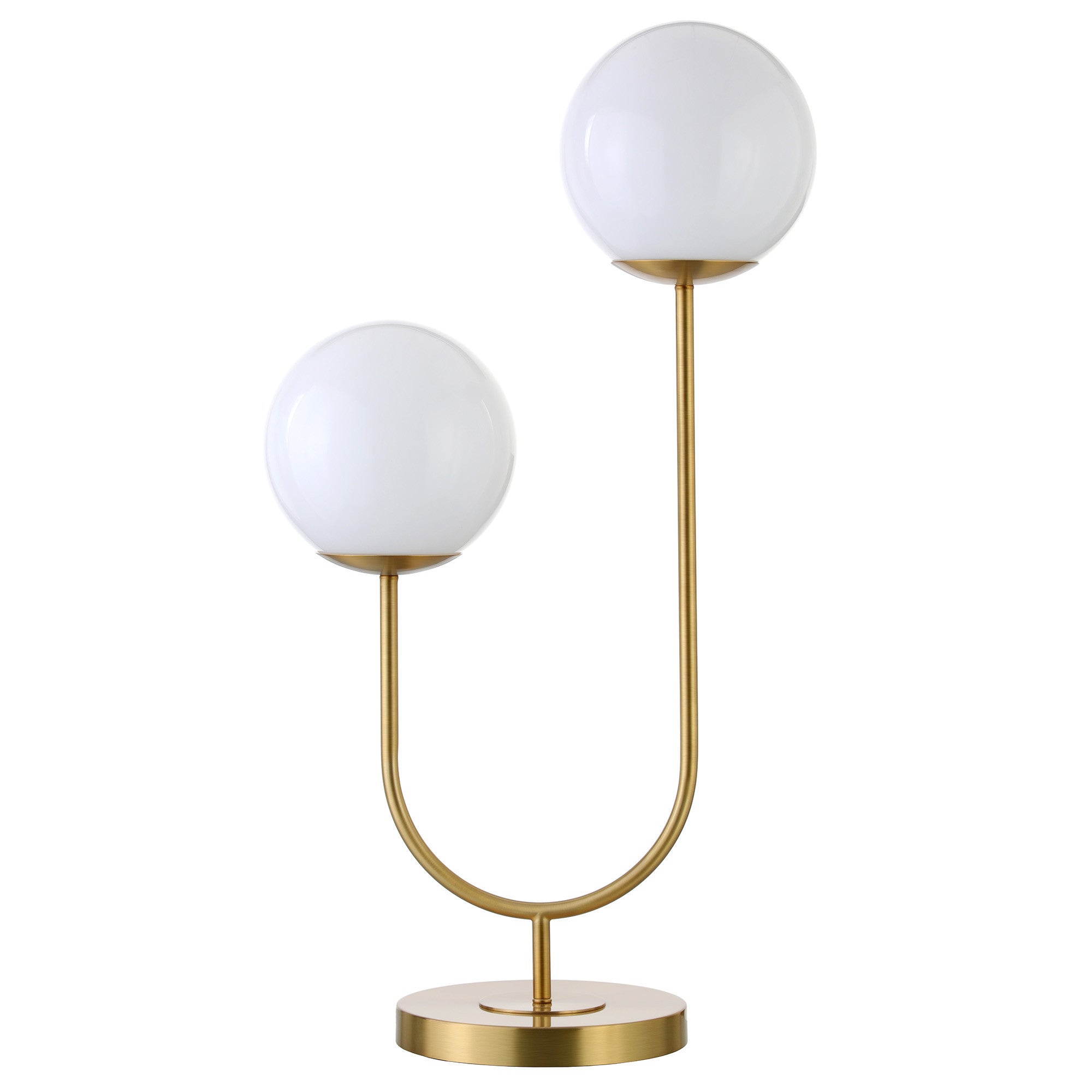 28" Gold Metal Two Light Novelty Table Lamp With White Globe Shade