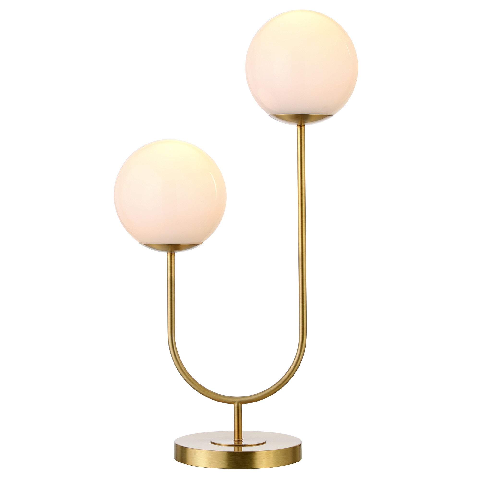 28" Gold Metal Two Light Novelty Table Lamp With White Globe Shade