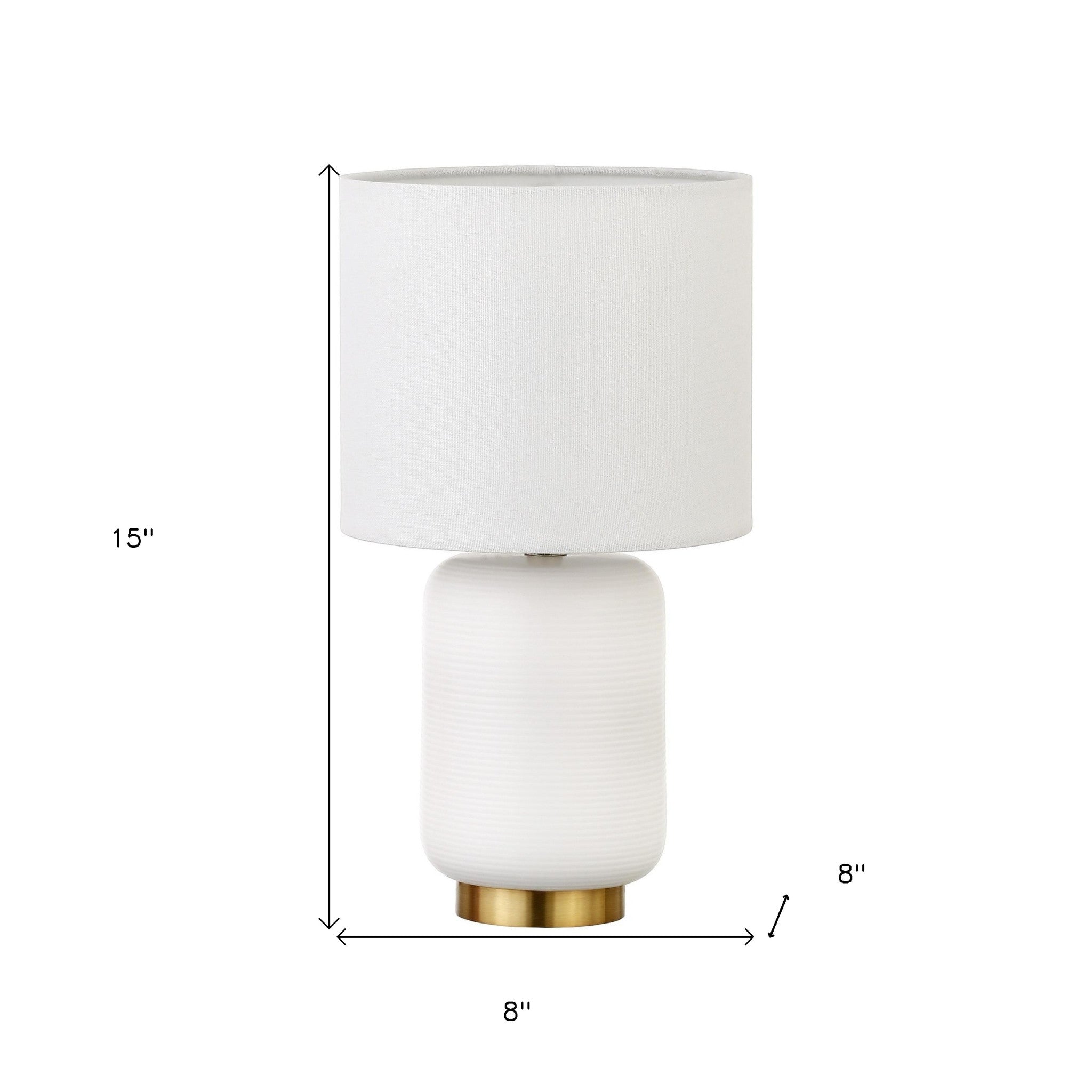 15" Gold and White Ceramic Cylinder Table Lamp With White Drum Shade