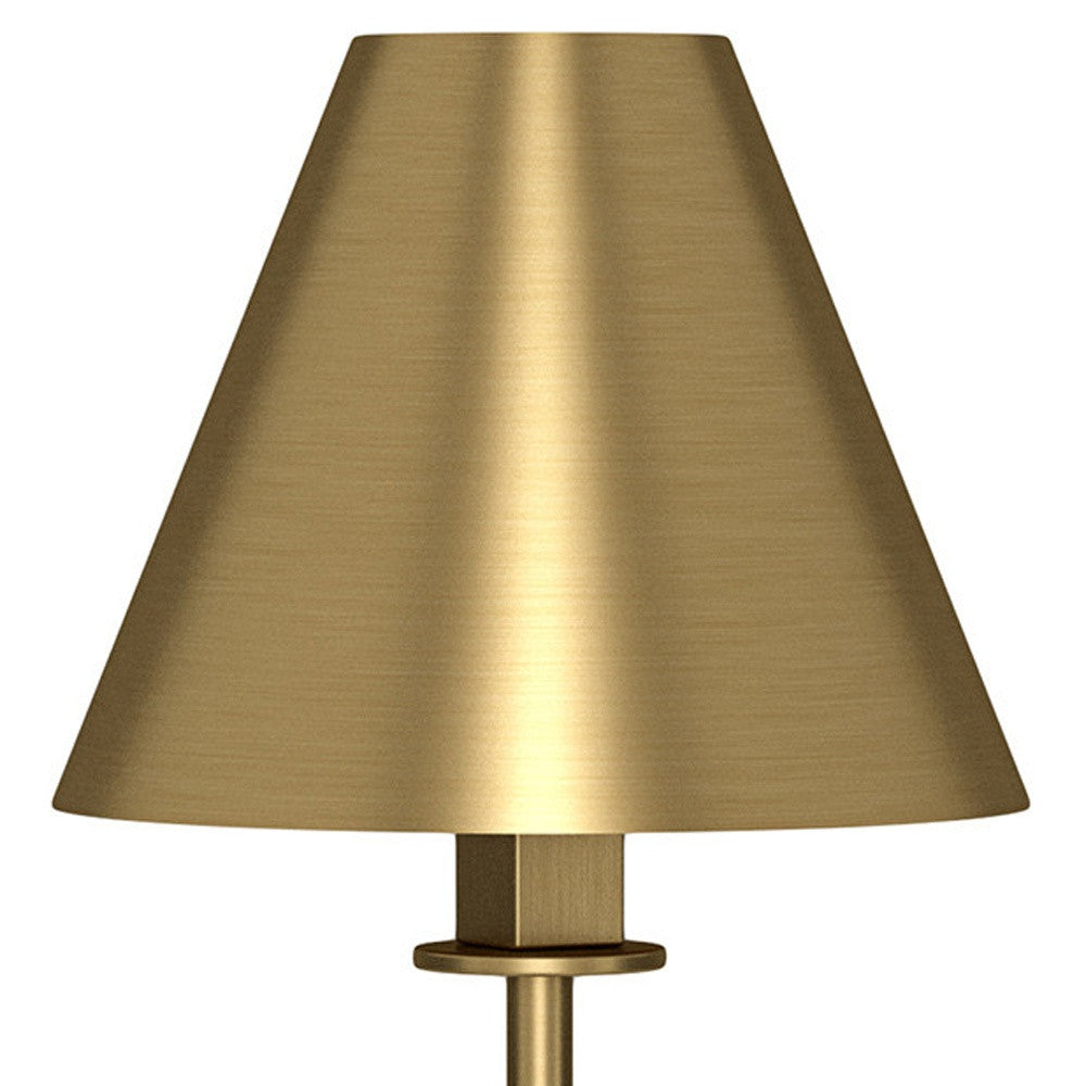 28" Gold Metal Candlestick Table Lamp With Brass Cone Shade