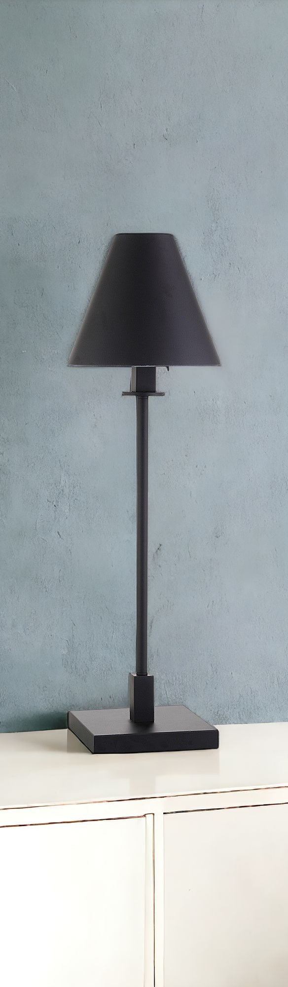 28" Black Metal Candlestick Table Lamp With Black Cone Shade