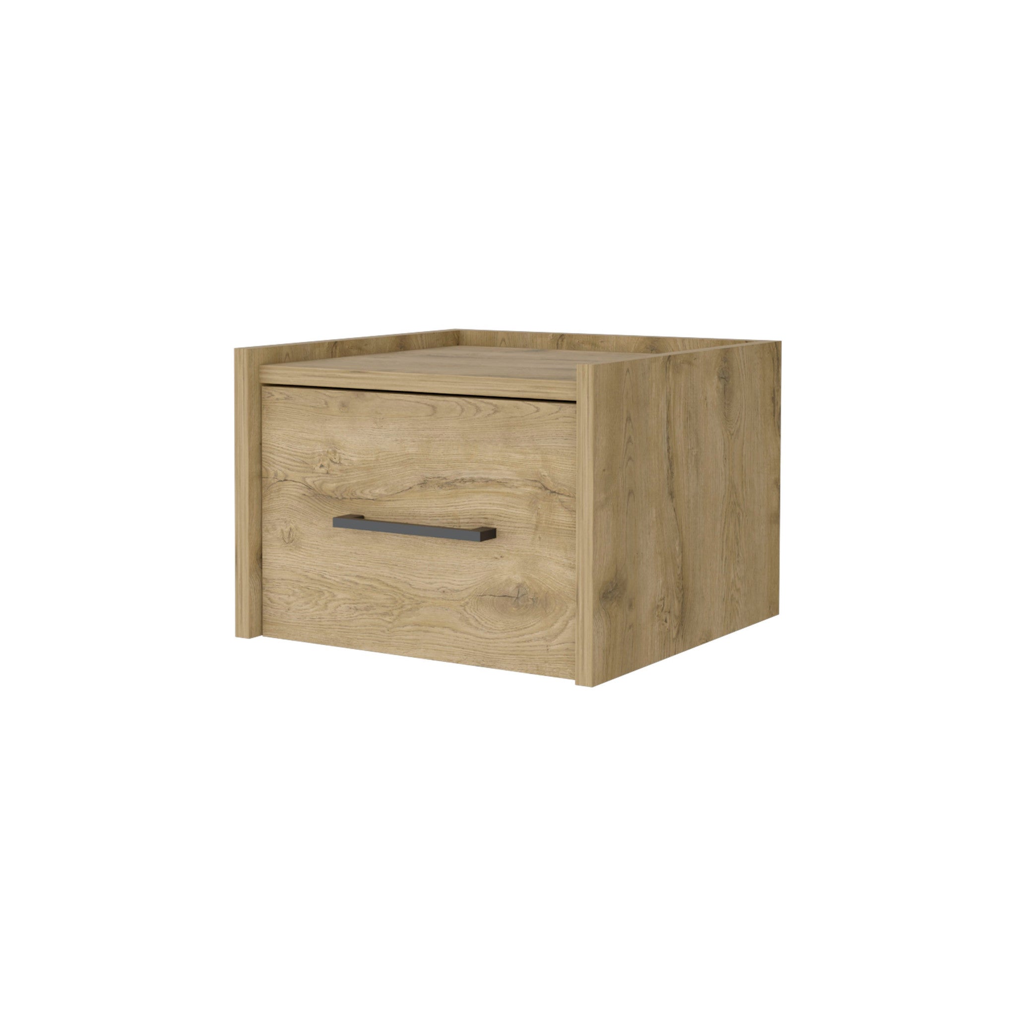 10" Beige One Drawer Faux Wood Floating Nightstand