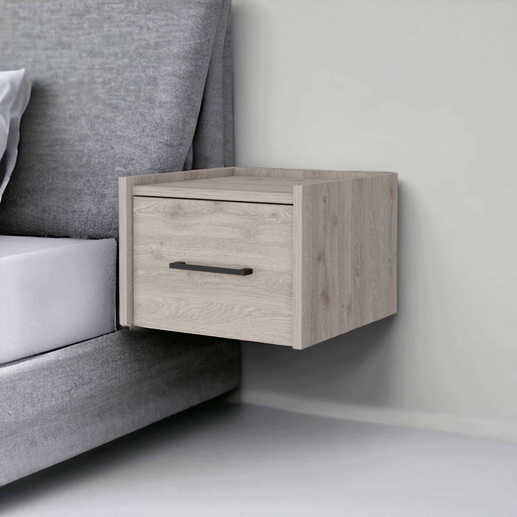 10" Gray One Drawer Faux Wood Floating Nightstand