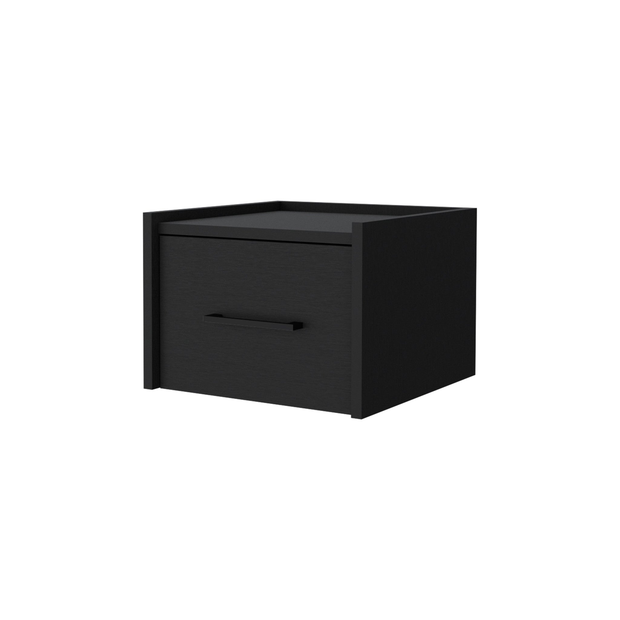 10" Black One Drawer Faux Wood Floating Nightstand