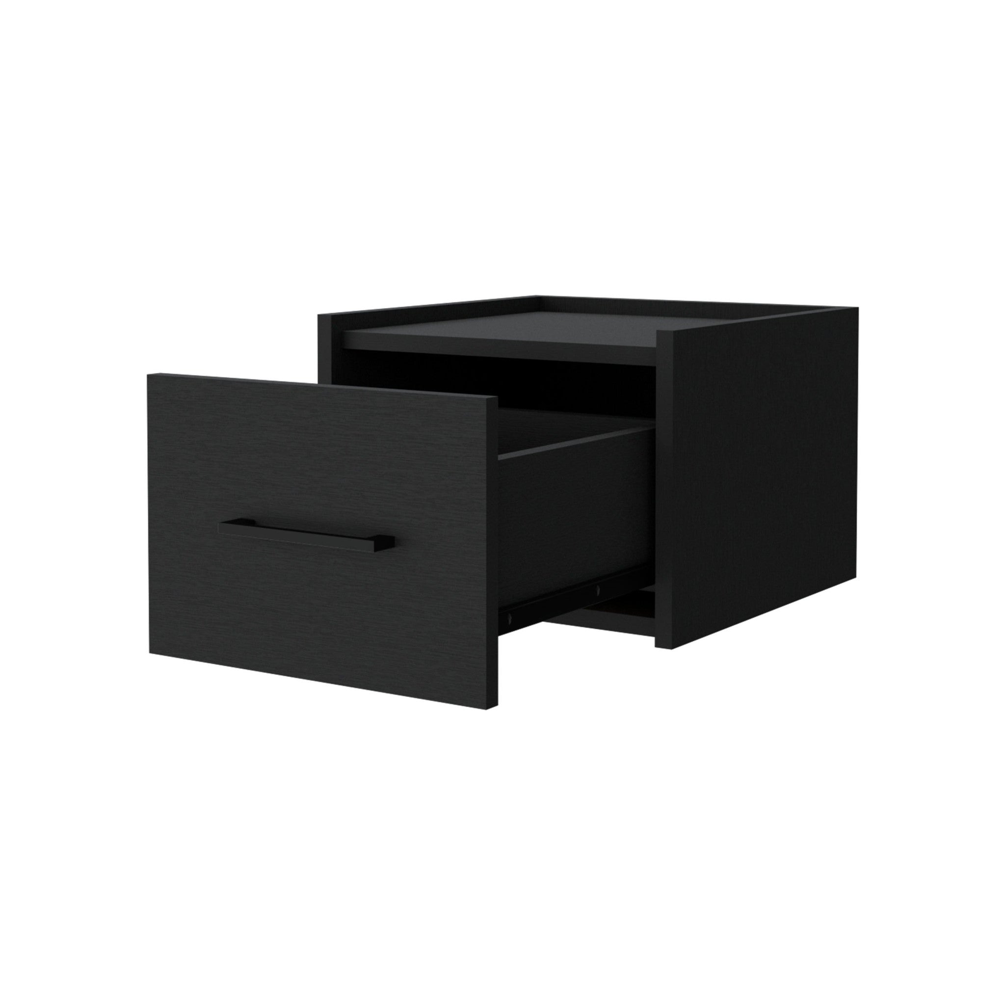 10" Black One Drawer Faux Wood Floating Nightstand