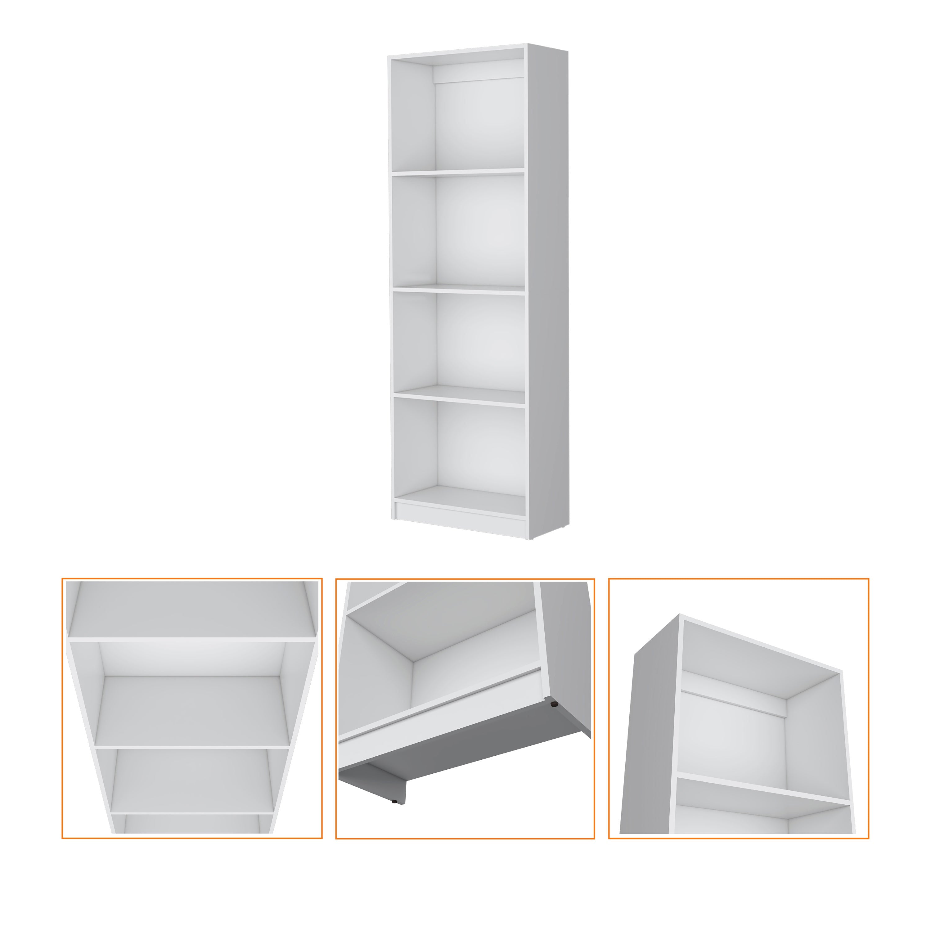 71" White Wood Four Tier Bookcase