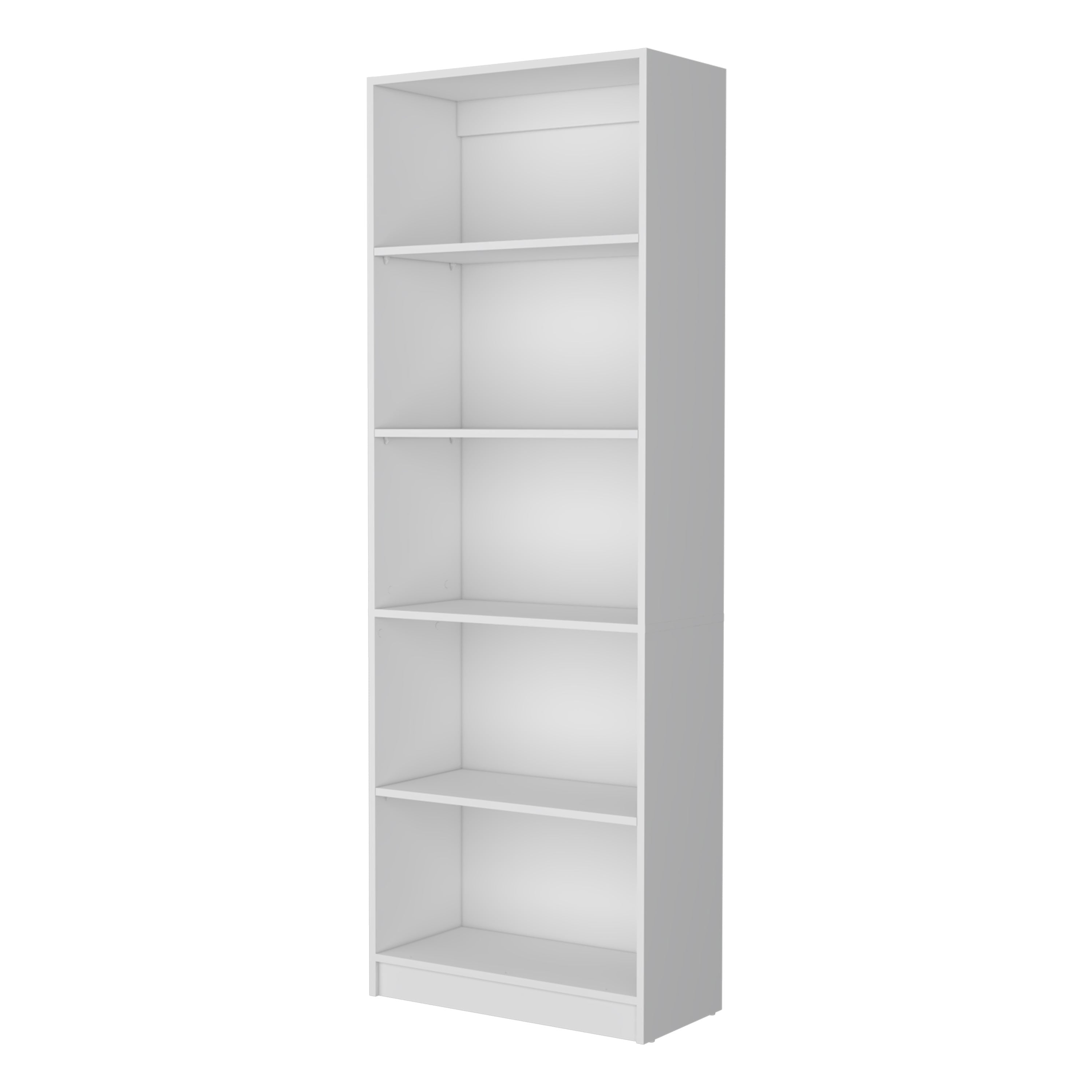 71" White Wood Five Tier Bookcase