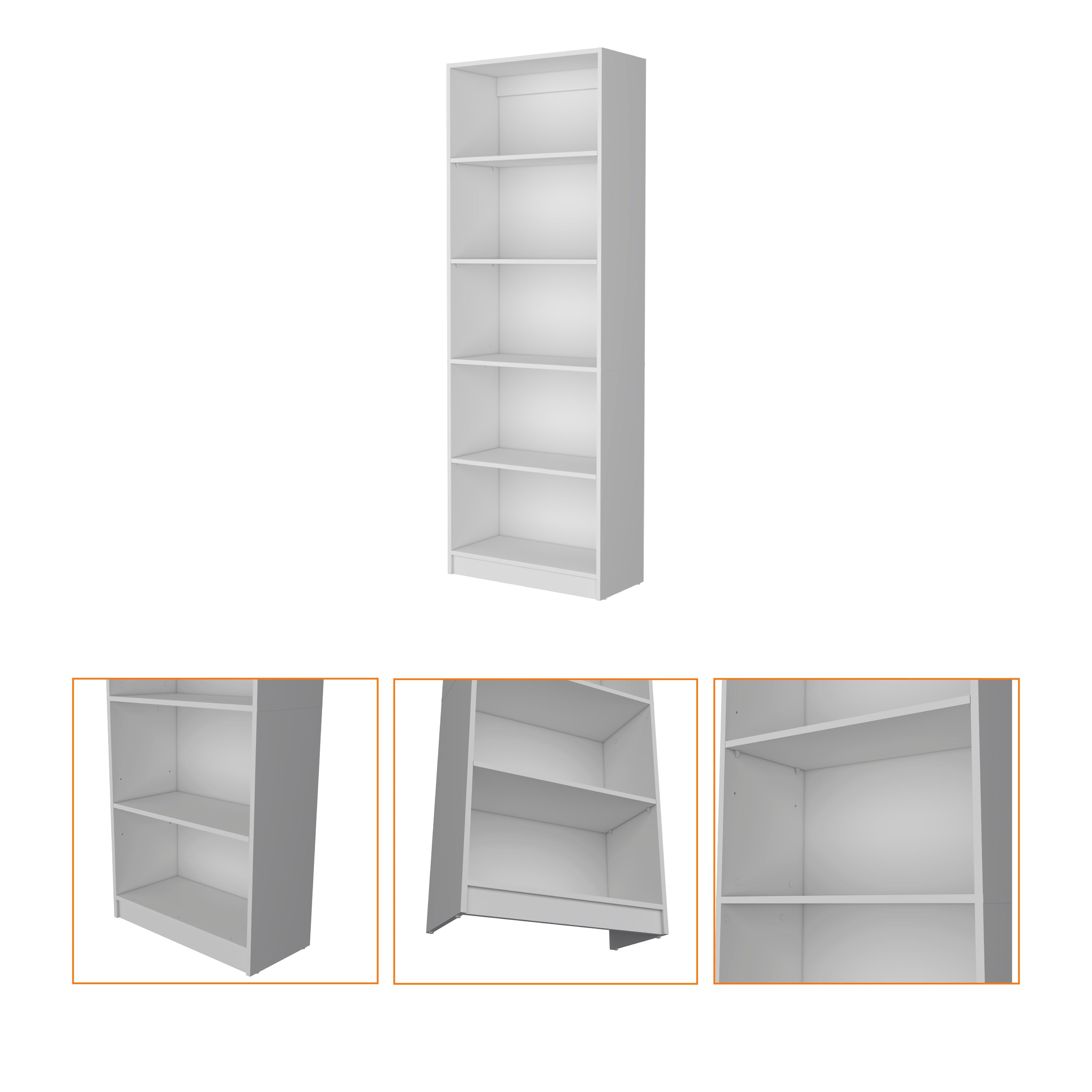 71" White Wood Five Tier Bookcase