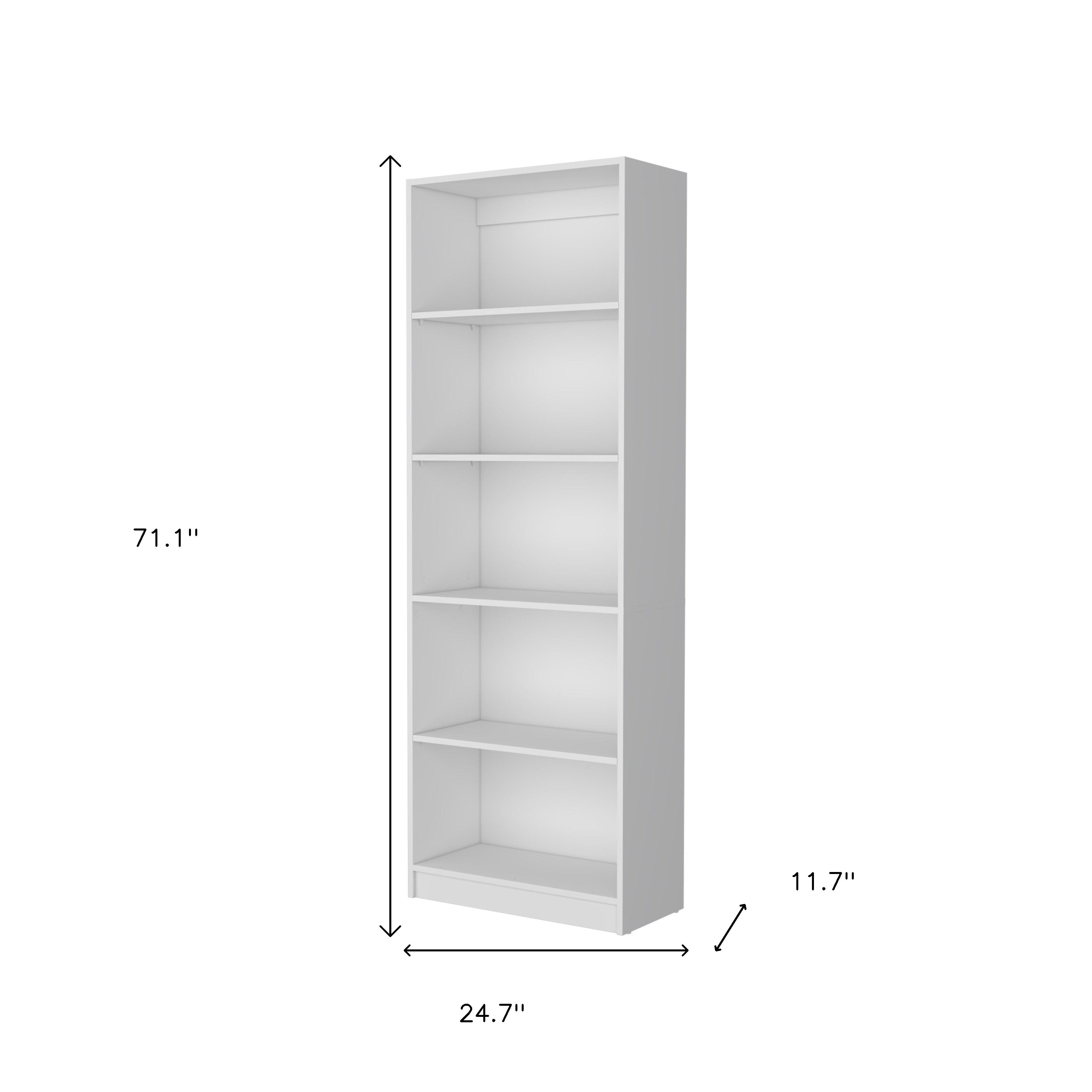 71" White Wood Five Tier Bookcase