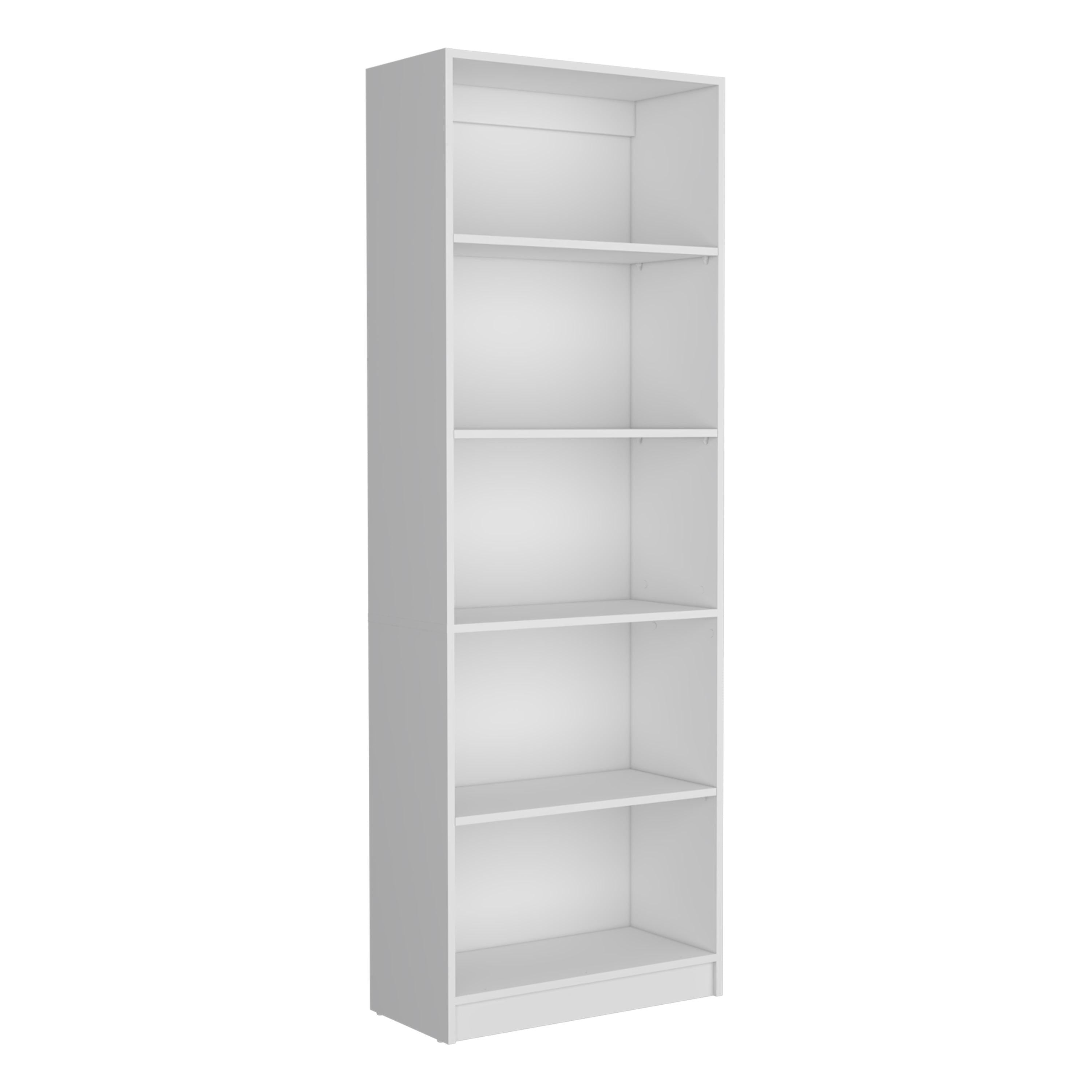 71" White Wood Five Tier Bookcase