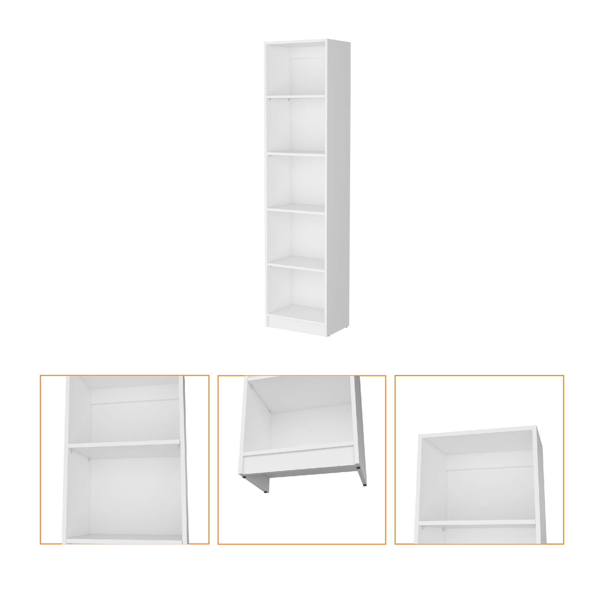 71" White Wood Five Tier Bookcase