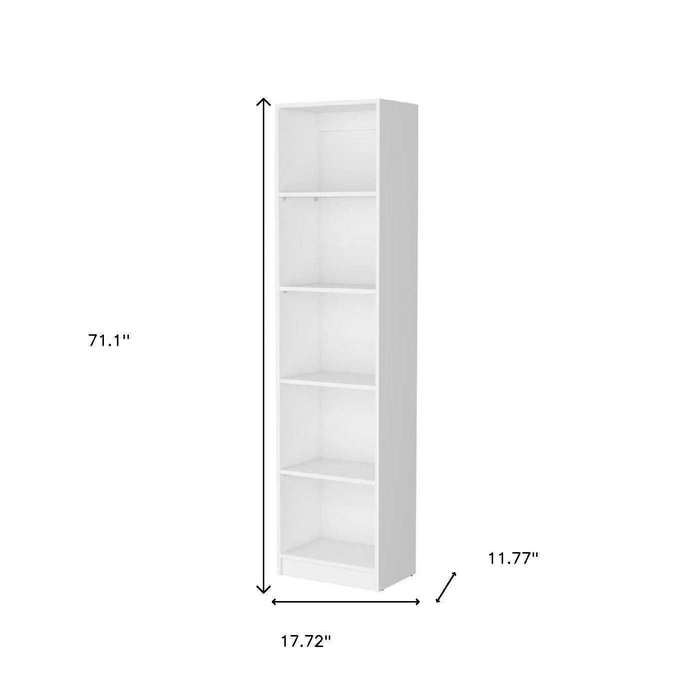71" White Wood Five Tier Bookcase