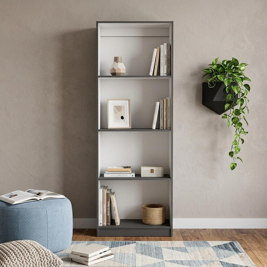 71" Gray And White Wood Four Tier Bookcase