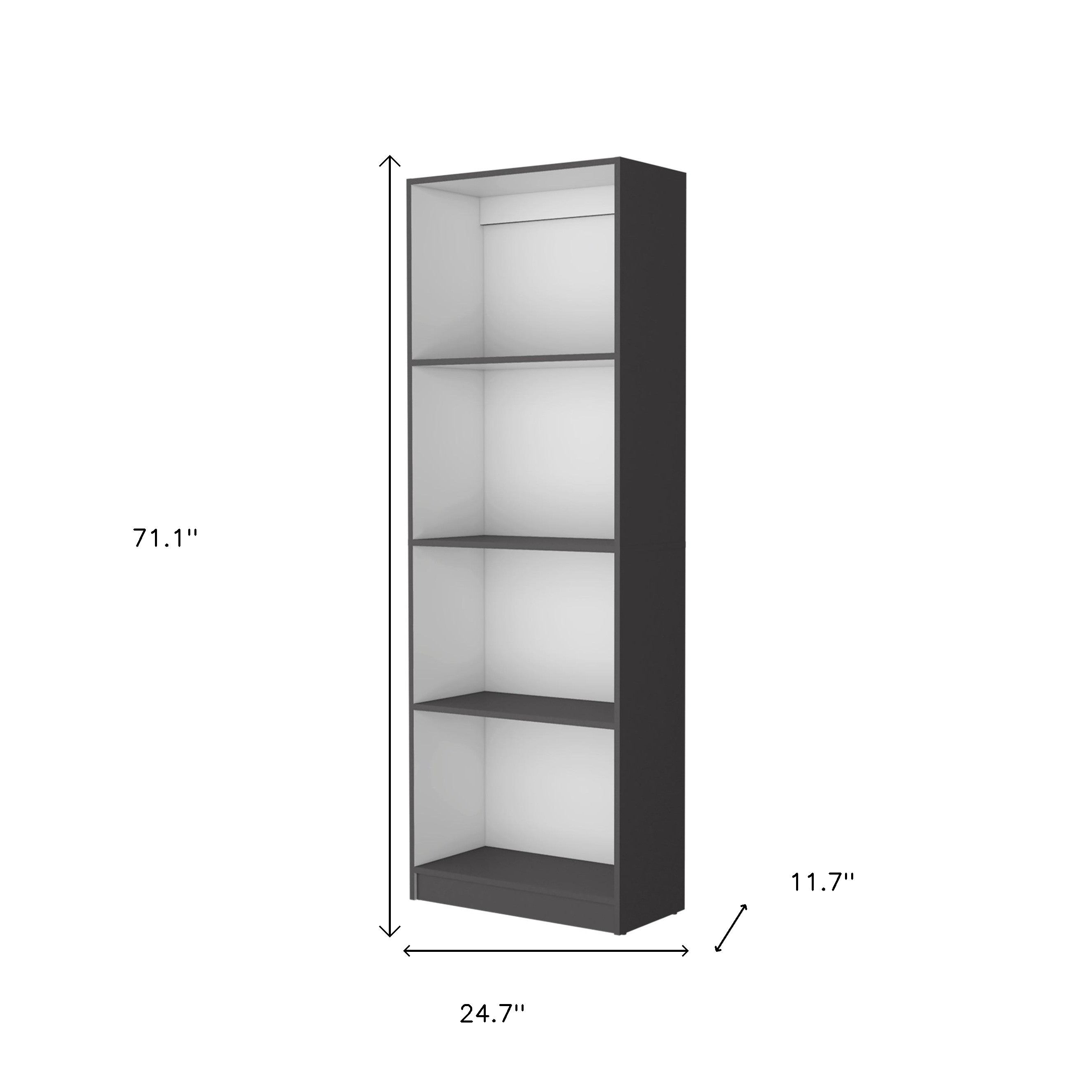 71" Gray And White Wood Four Tier Bookcase
