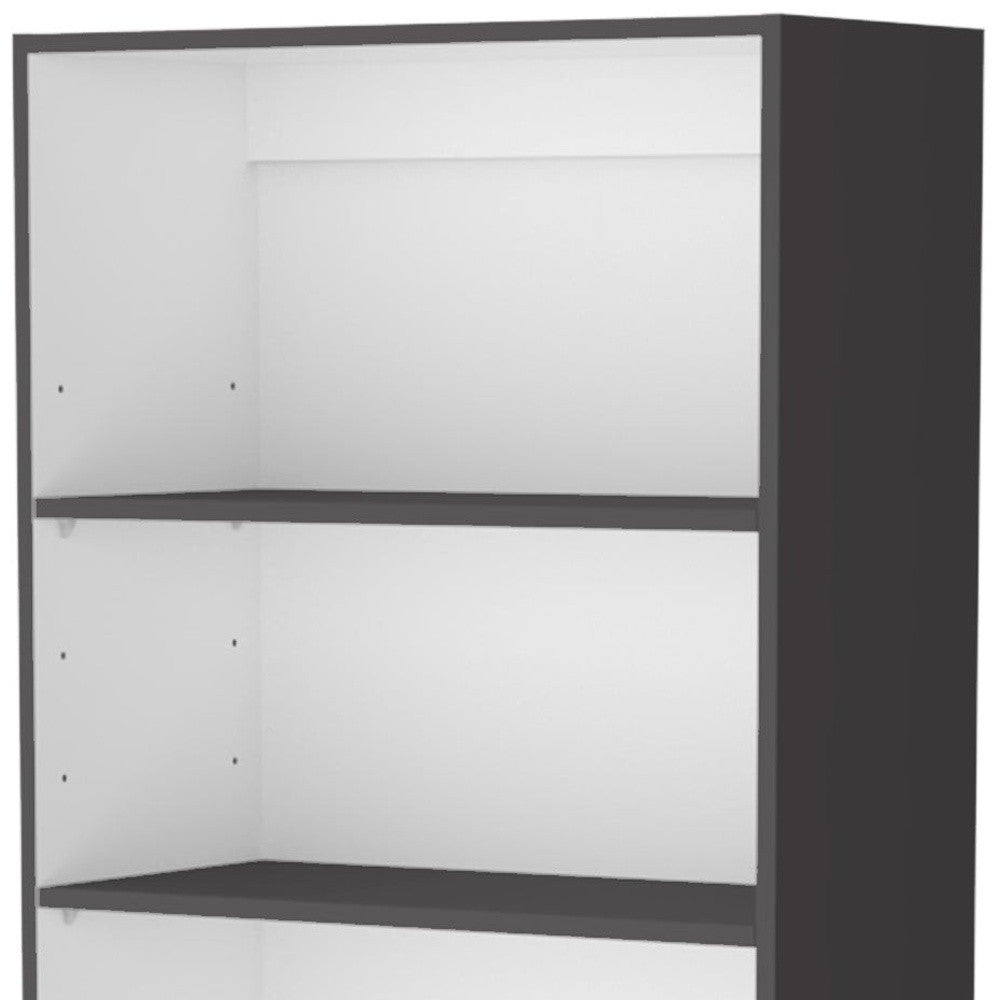 71" Gray And White Wood Three Tier Bookcase with Two Doors