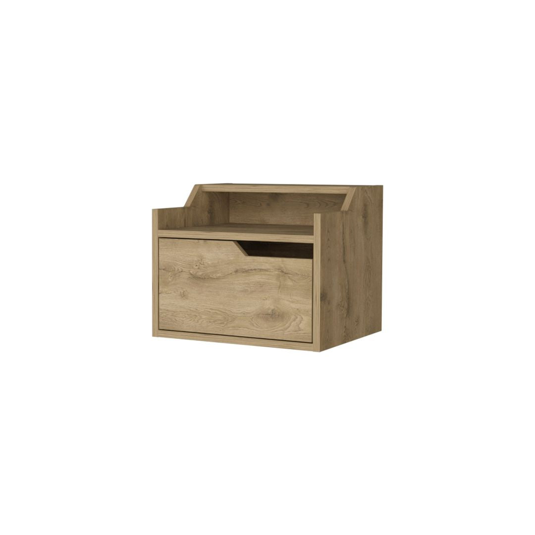 13" Beige One Drawer Faux Wood Floating Nightstand