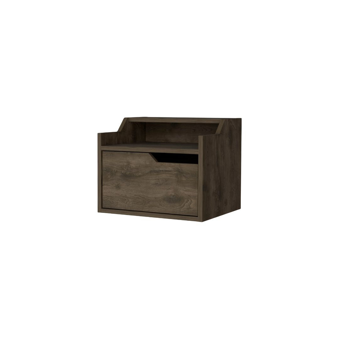 13" Brown One Drawer Faux Wood Floating Nightstand