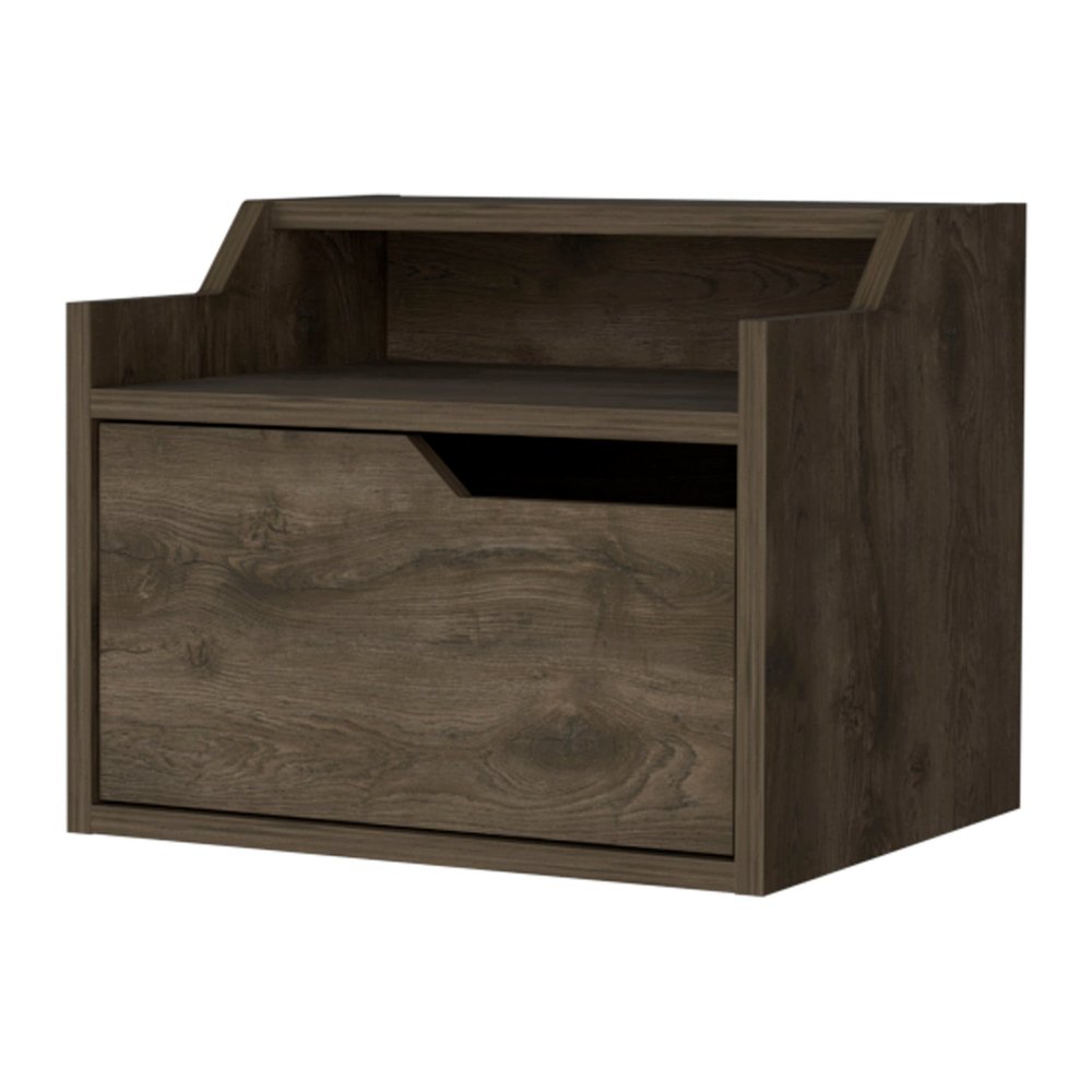 13" Brown Wood One Drawer Floating Nightstand