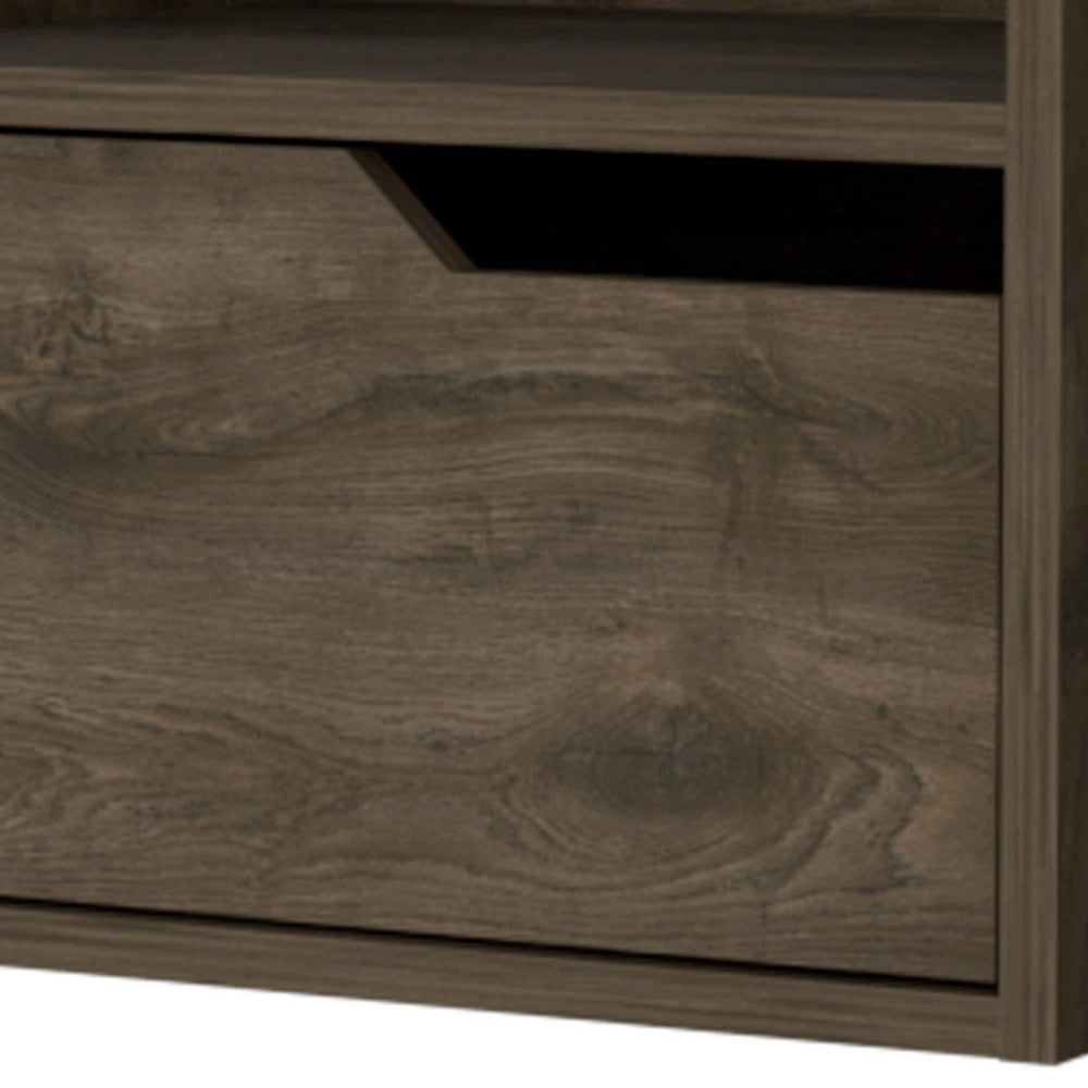 13" Brown Wood One Drawer Floating Nightstand