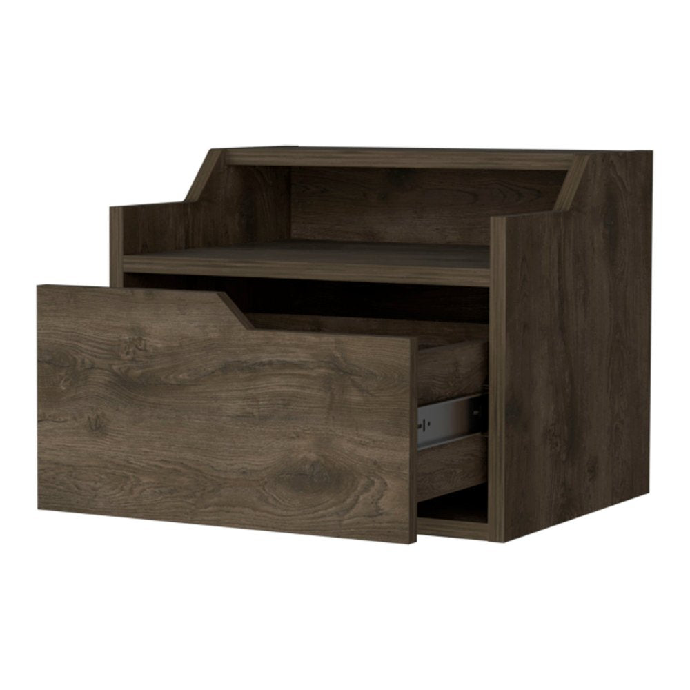13" Brown Wood One Drawer Floating Nightstand