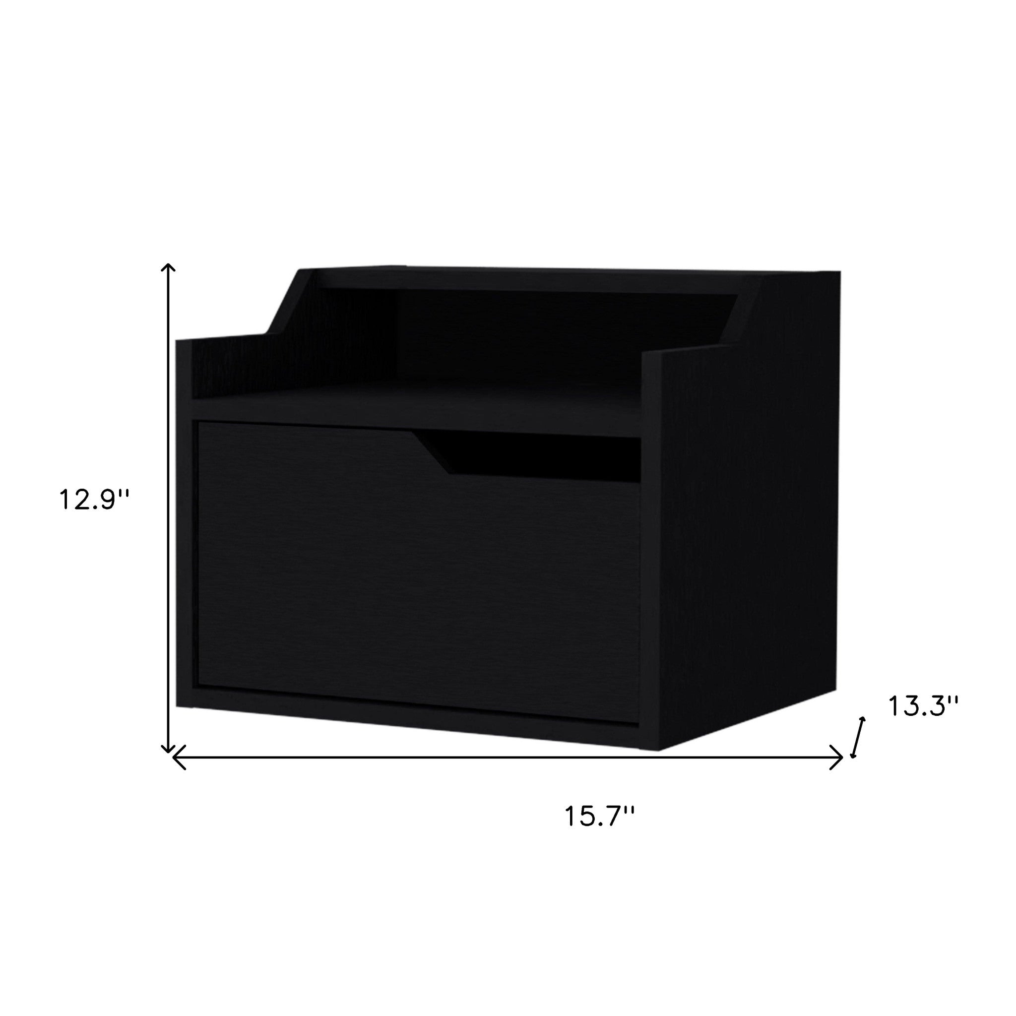 13" Black One Drawer Faux Wood Floating Nightstand