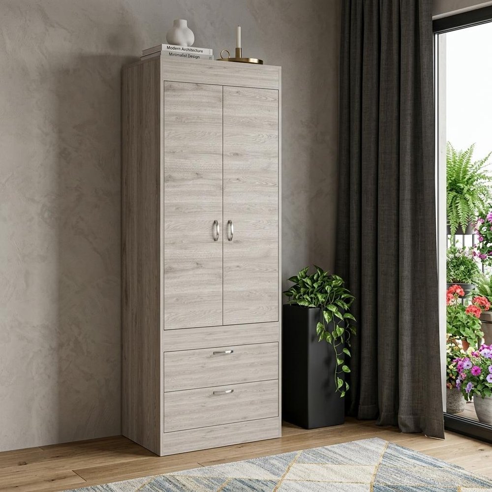 23" Light Gray Wood Accent Cabinet With Two Doors And Two Drawers
