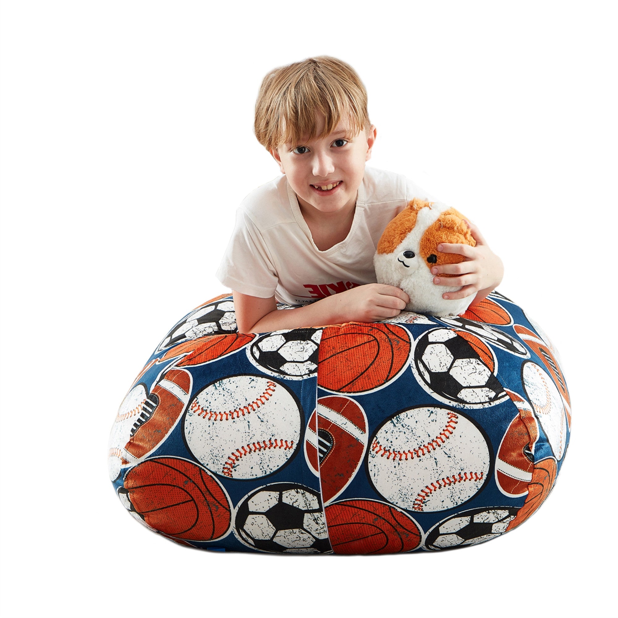 32" Blue and White Microfiber Round Sports Pouf Cover