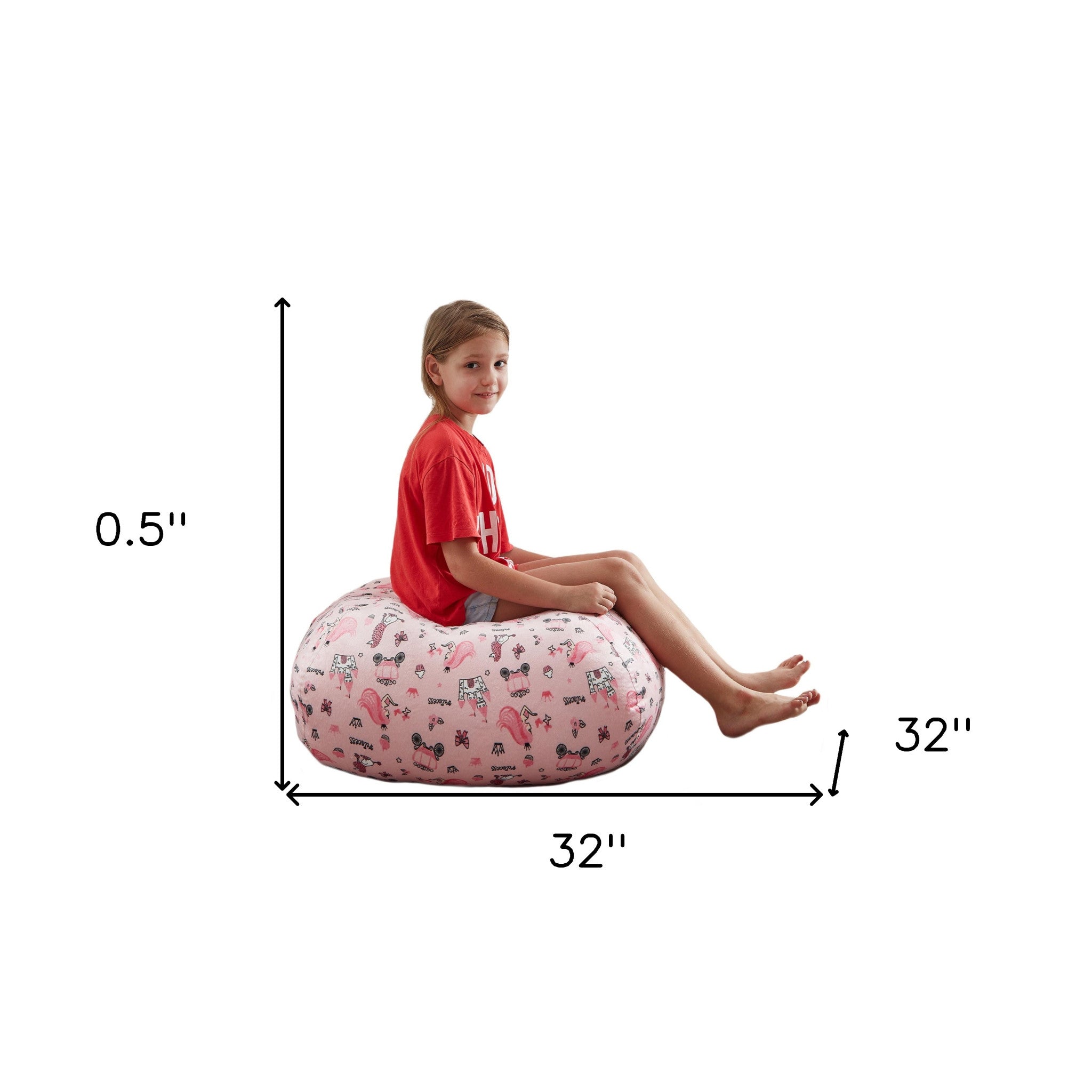 32" Pink and White Microfiber Round Unicorn Pouf Cover