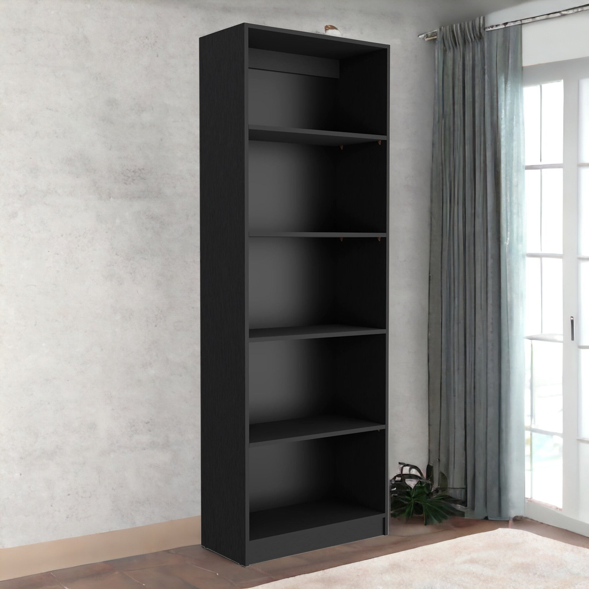 71" Black Five Tier Bookcase with Two doors