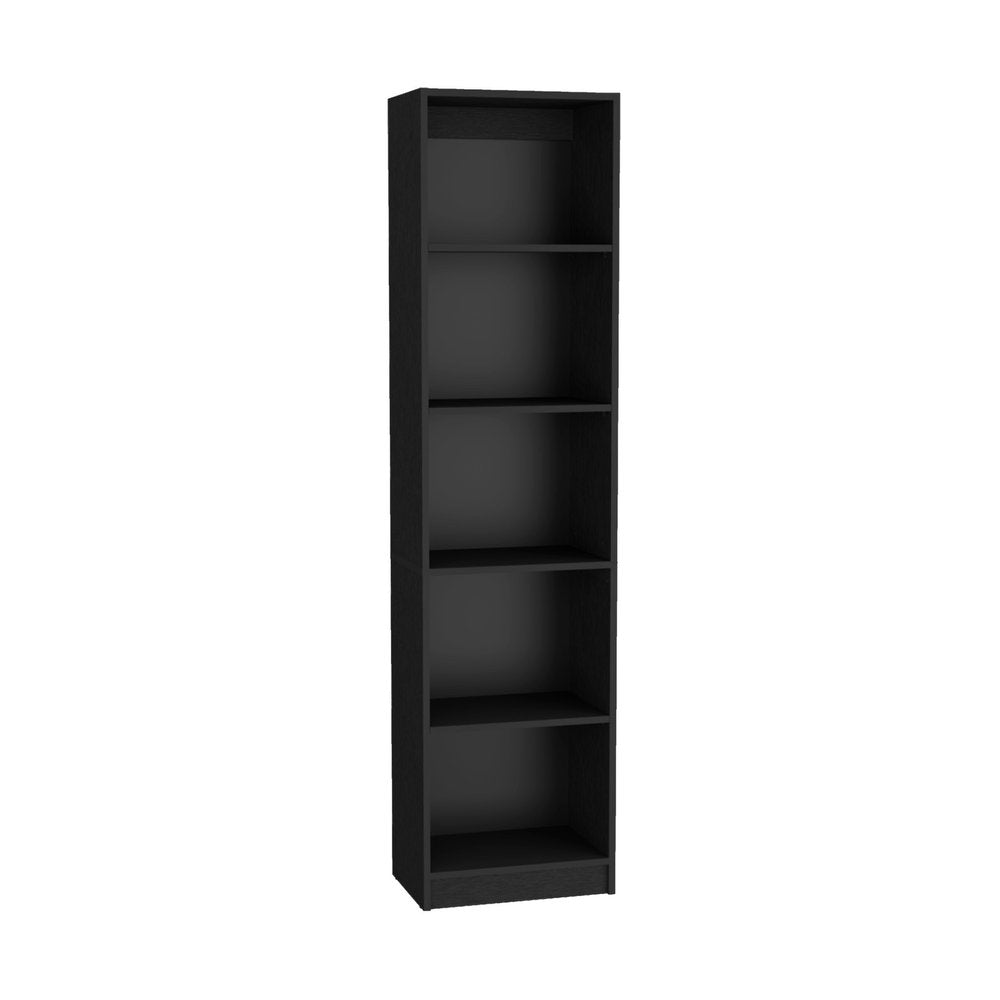 Set of Three Black Wood Five Tier Bookcase