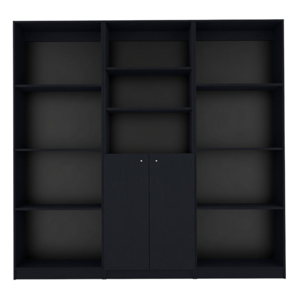 71" Black Five Tier Bookcase with Two doors