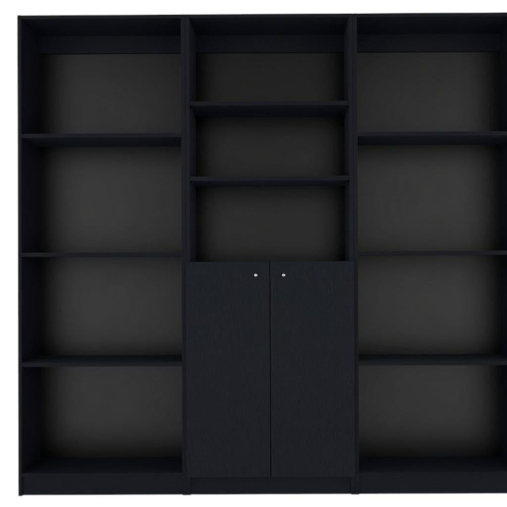 71" Black Five Tier Bookcase with Two doors