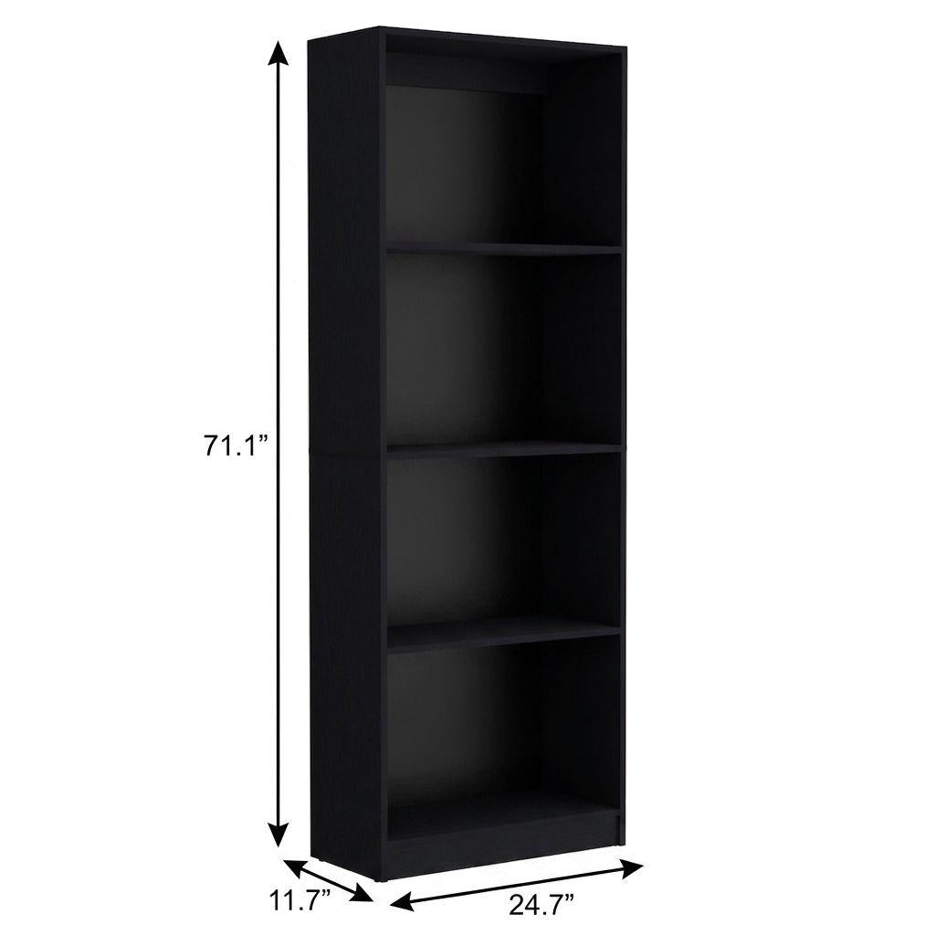 71" Black Five Tier Bookcase with Two doors