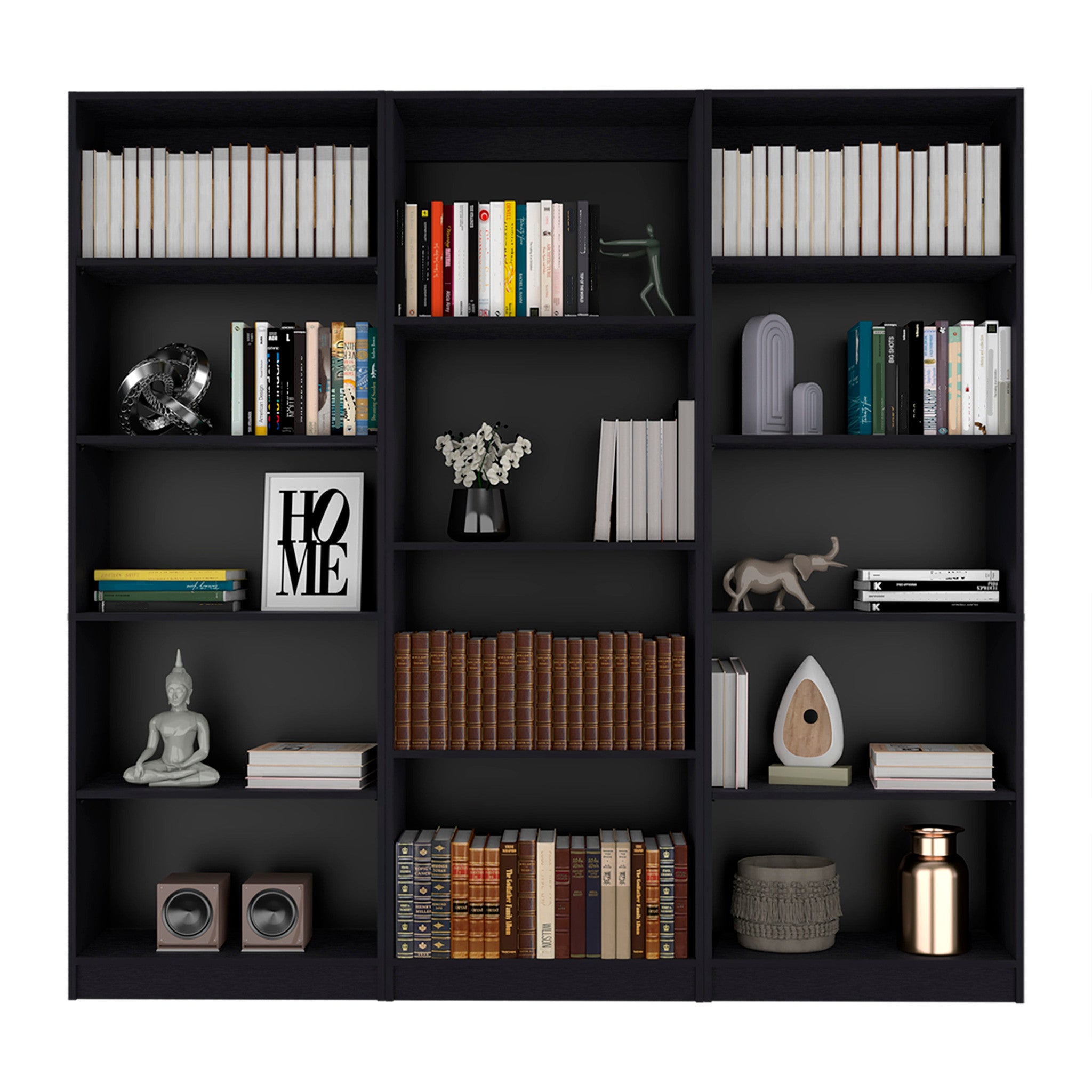 71" Black Four Tier Bookcase