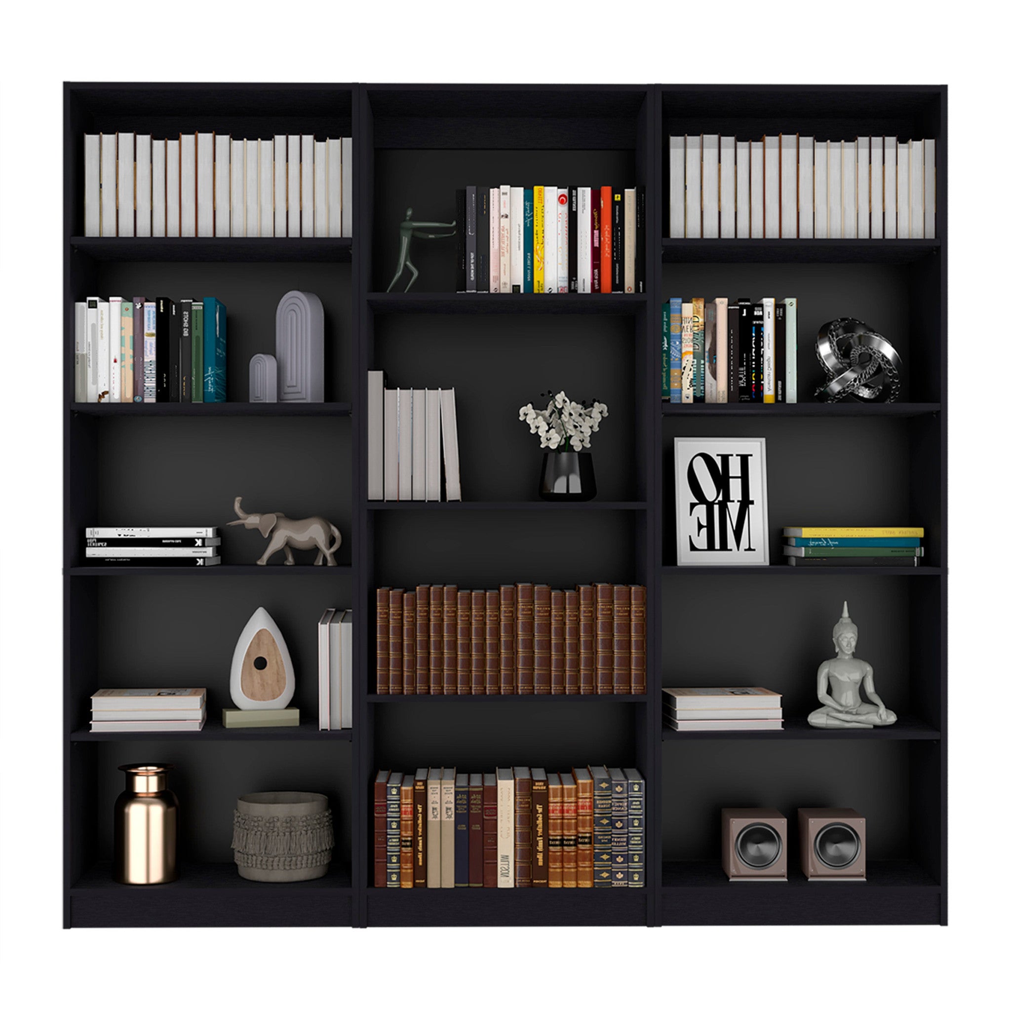 71" Black Four Tier Bookcase