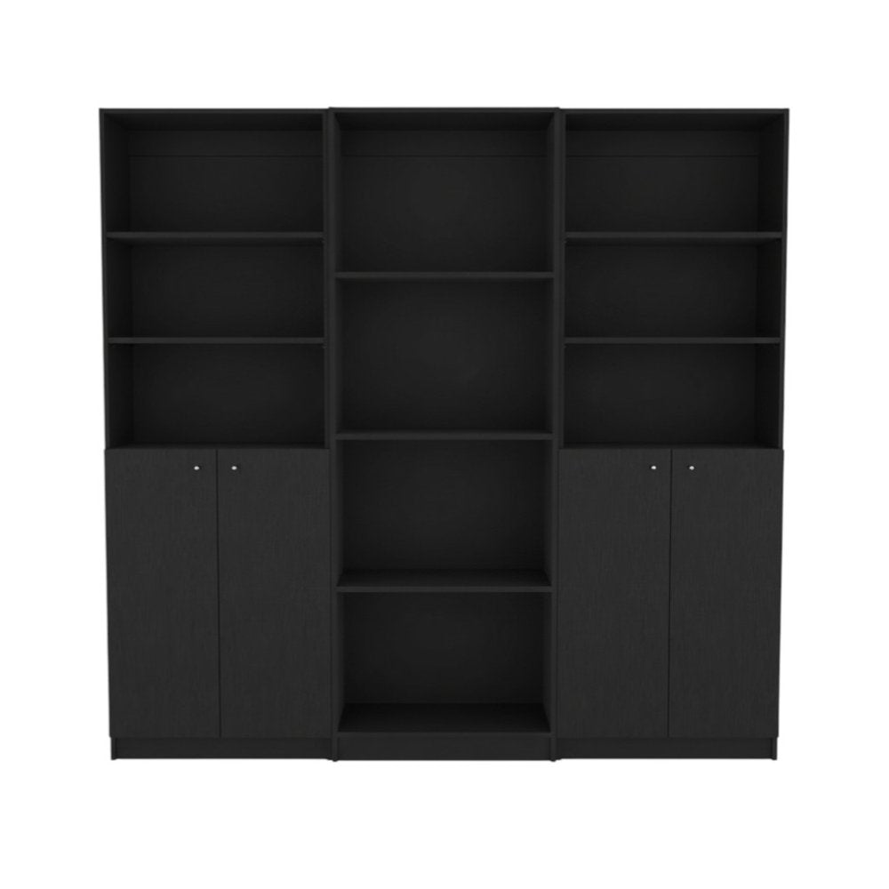 71" Black Five Tier Bookcase with Four doors