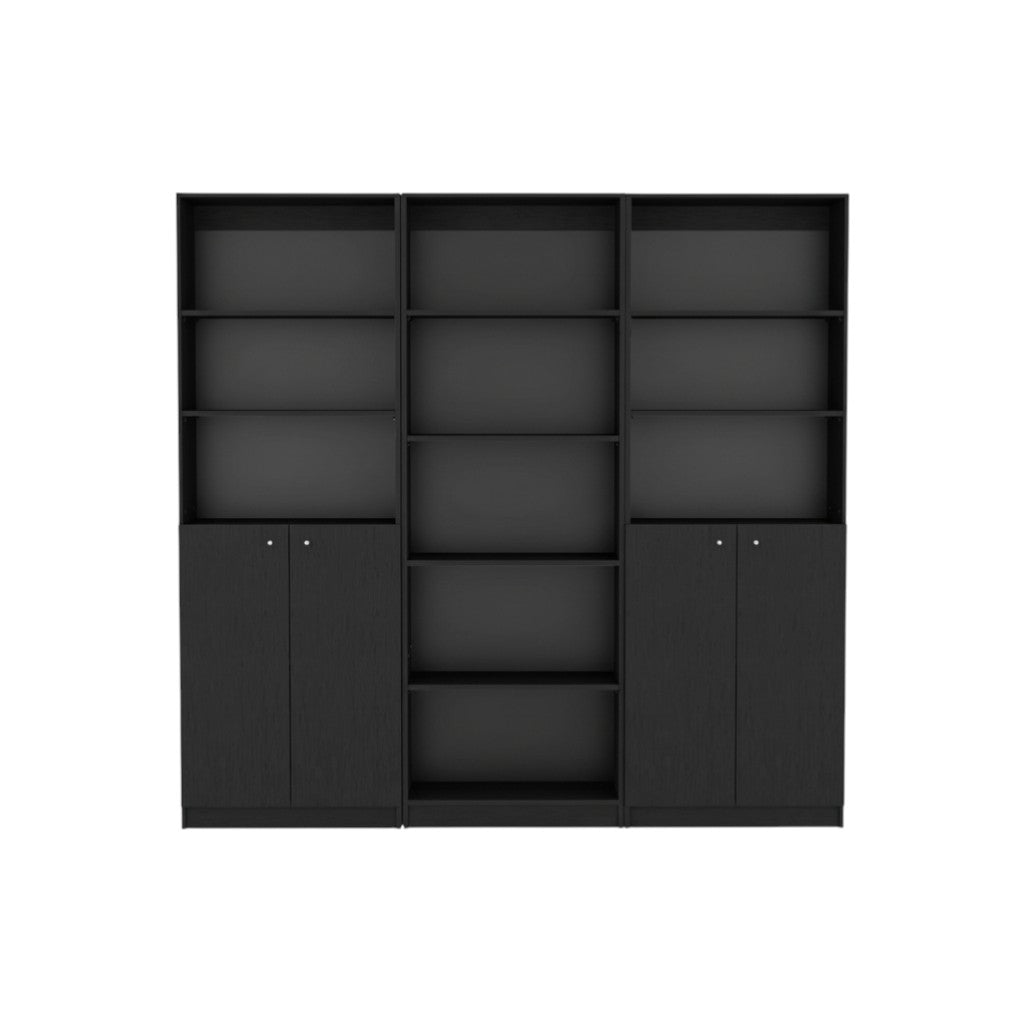 71" Black Five Tier Bookcase with Four Doors