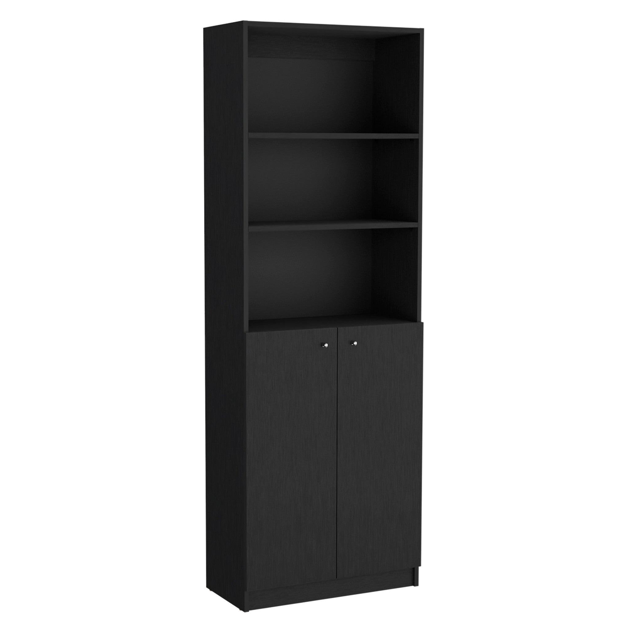 71" Black Five Tier Bookcase with Four doors